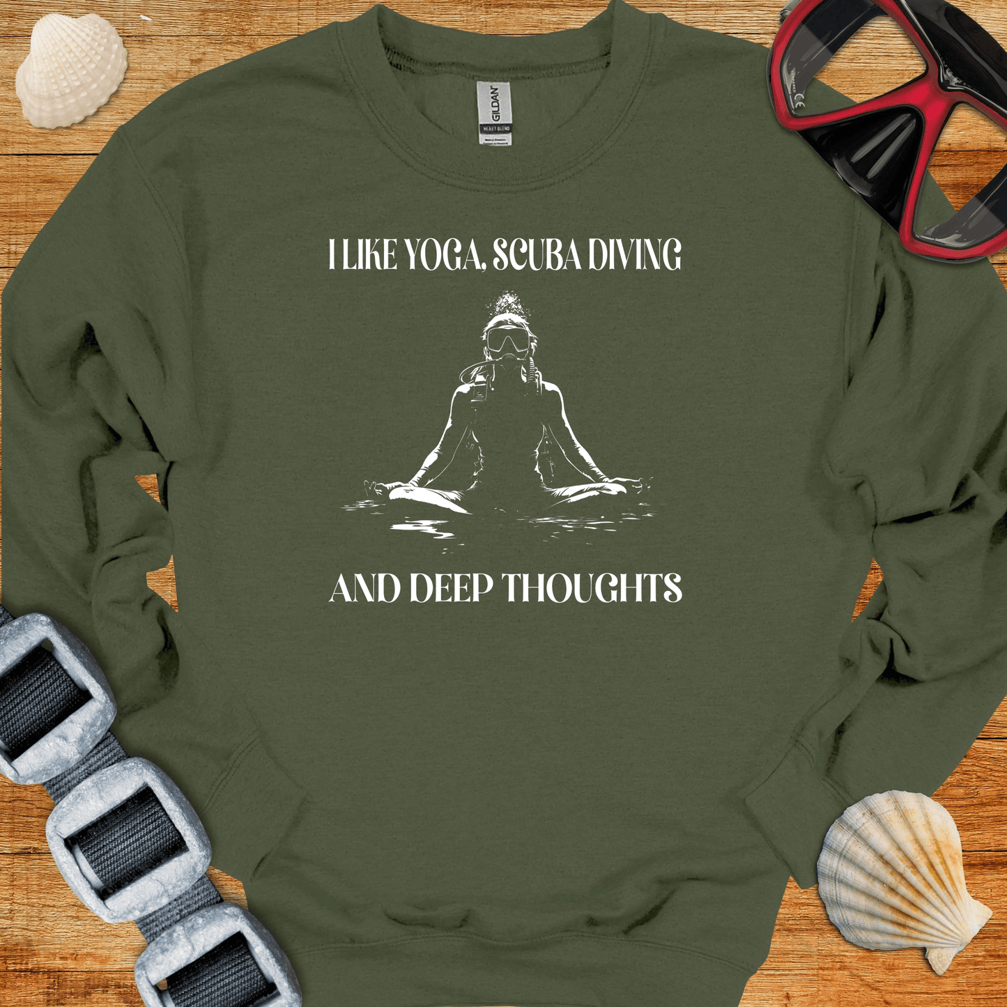 crewneck Military Green / S I Like Yoga & Diving Crewneck