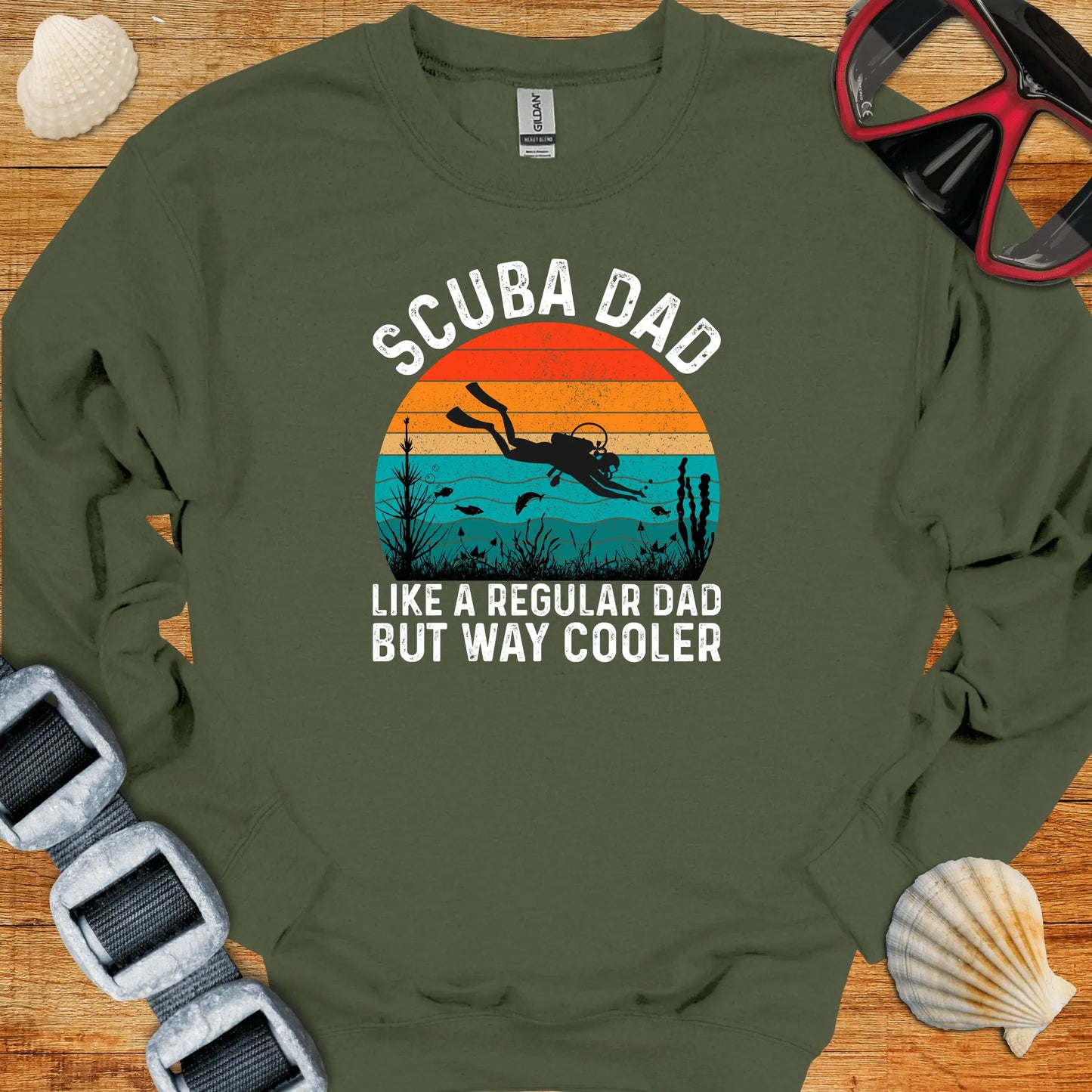 crewneck Military Green / S Scuba Dad Way Cooler Crewneck
