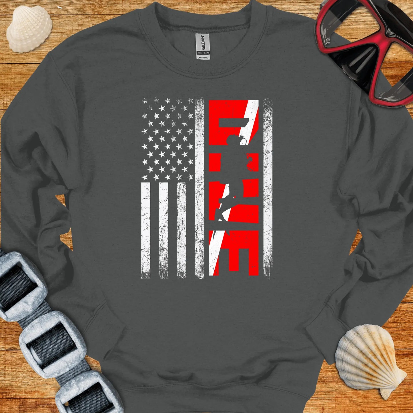 crewneck S / Charcoal Diver USA Flag Crewneck
