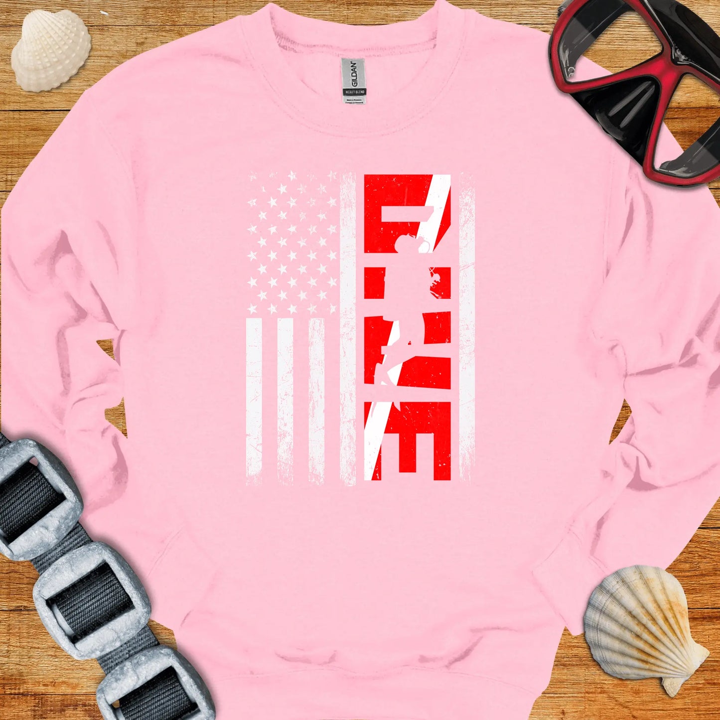 crewneck S / Light Pink Diver USA Flag Crewneck