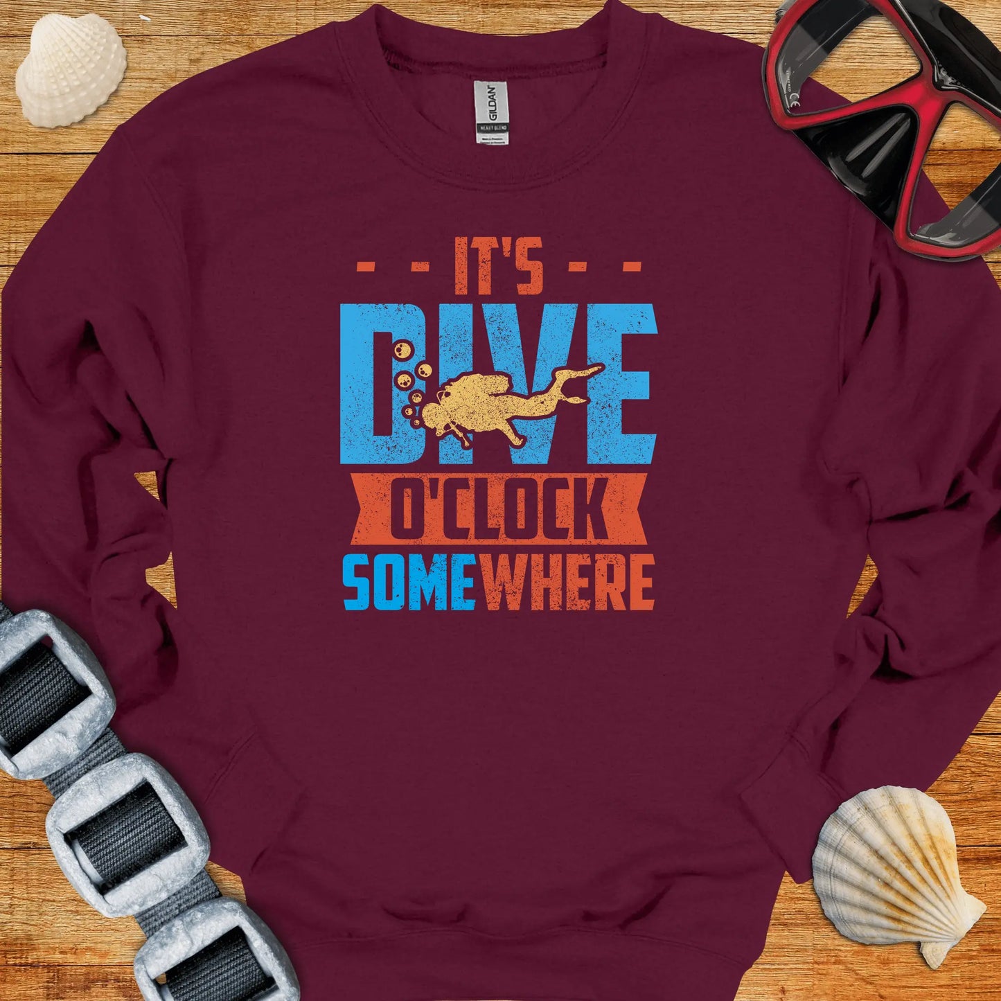 crewneck S / Maroon Dive O'Clock Somewhere Crewneck