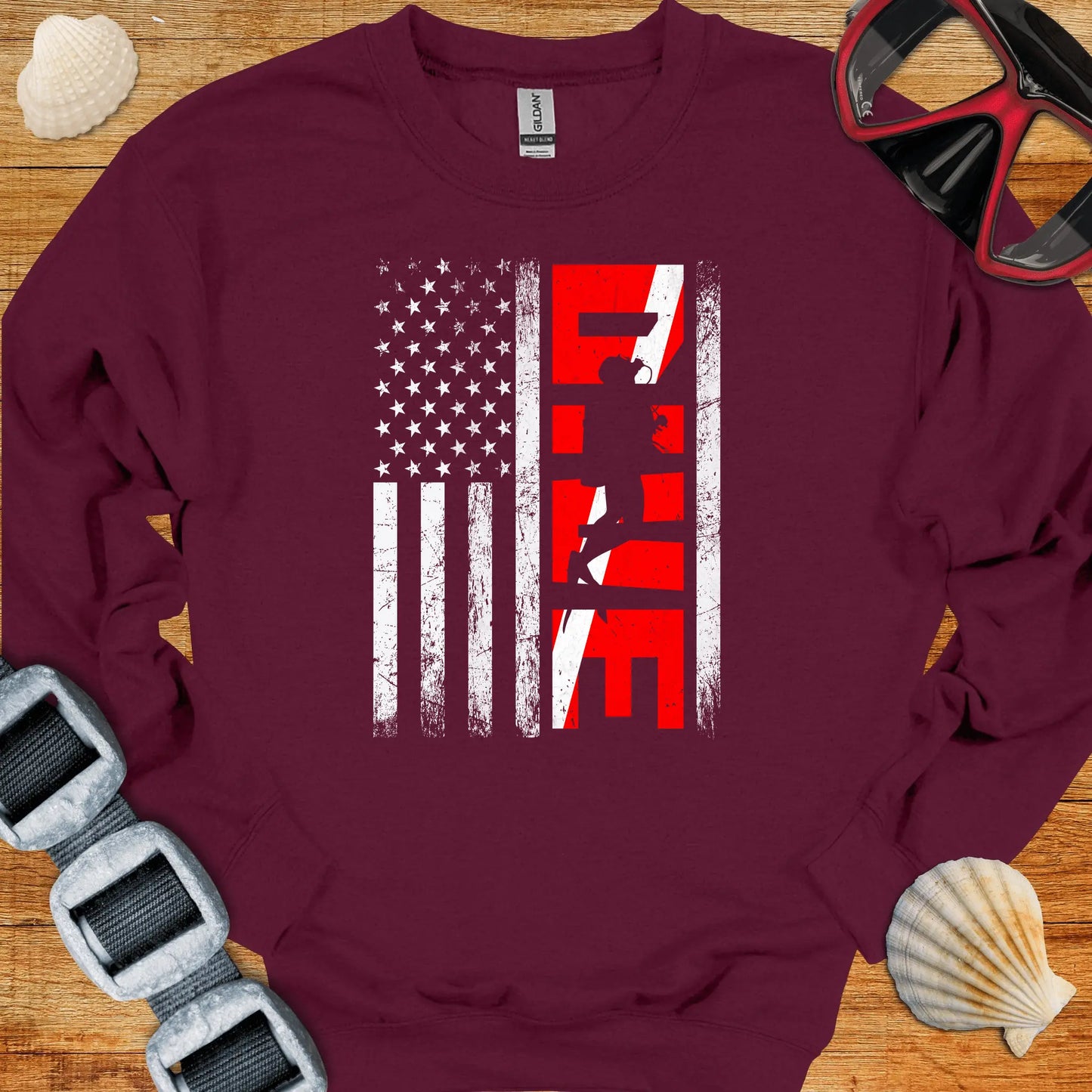 crewneck S / Maroon Diver USA Flag Crewneck