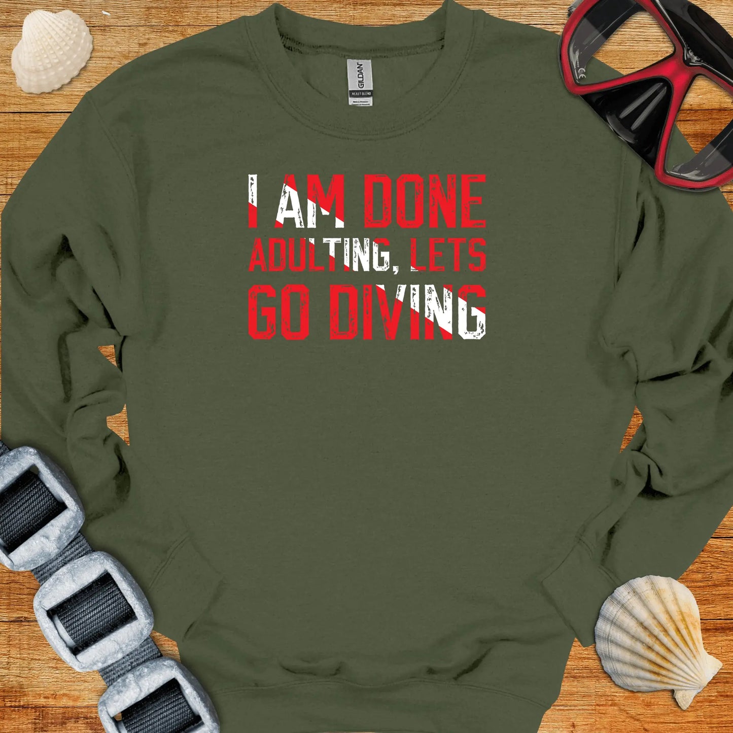 crewneck S / Military Green Lets Go Diving Crewneck