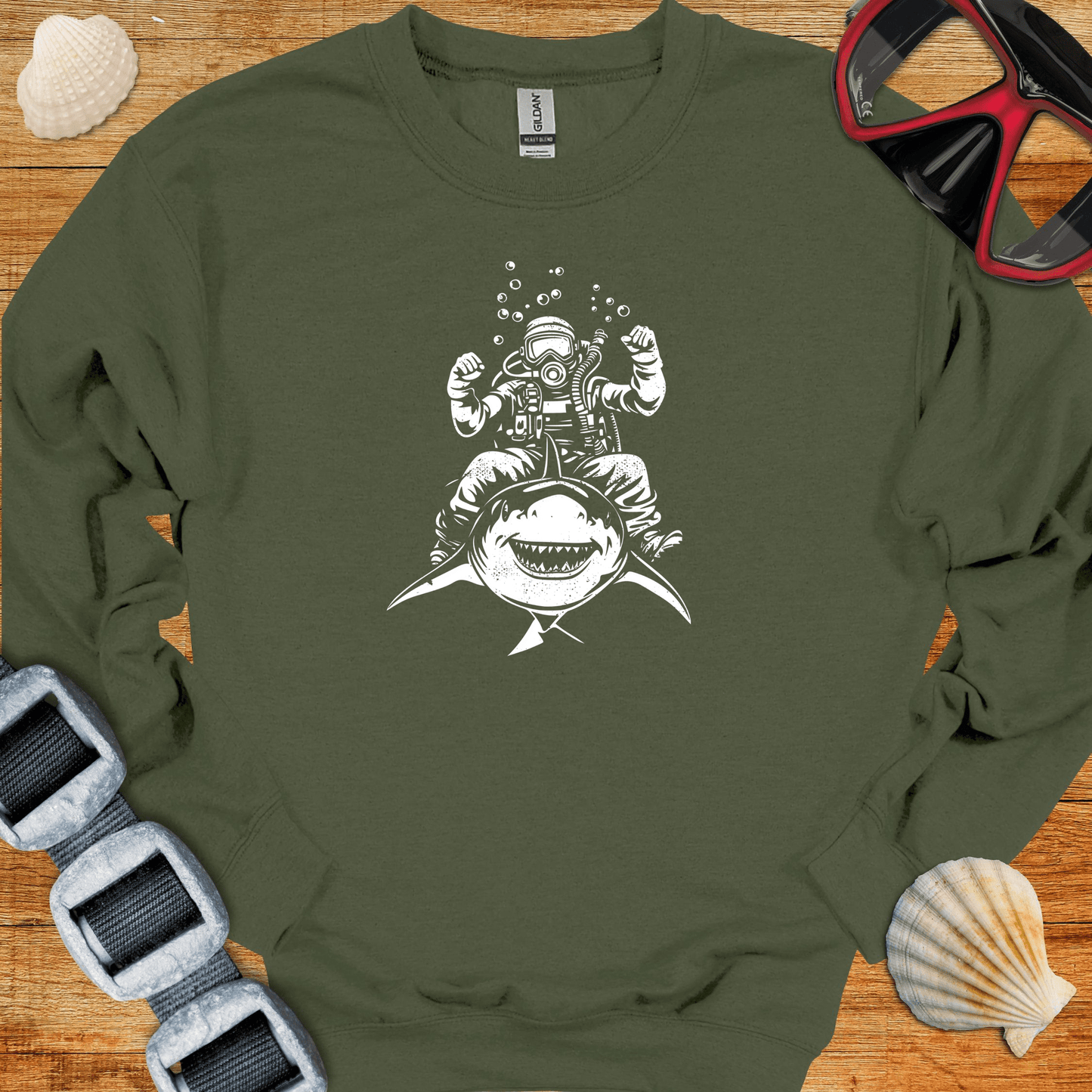 crewneck S / Military Green Shark Rider Crewneck