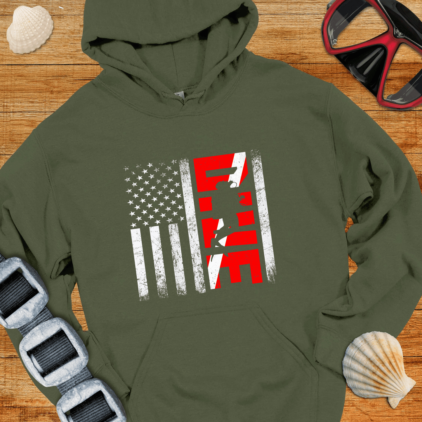 Hoodie Military Green / S Diver USA Hoodie