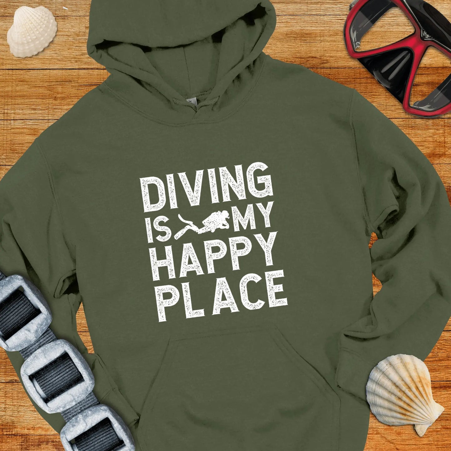 Hoodie Military Green / S Diving Is My Happy Place Hoodie