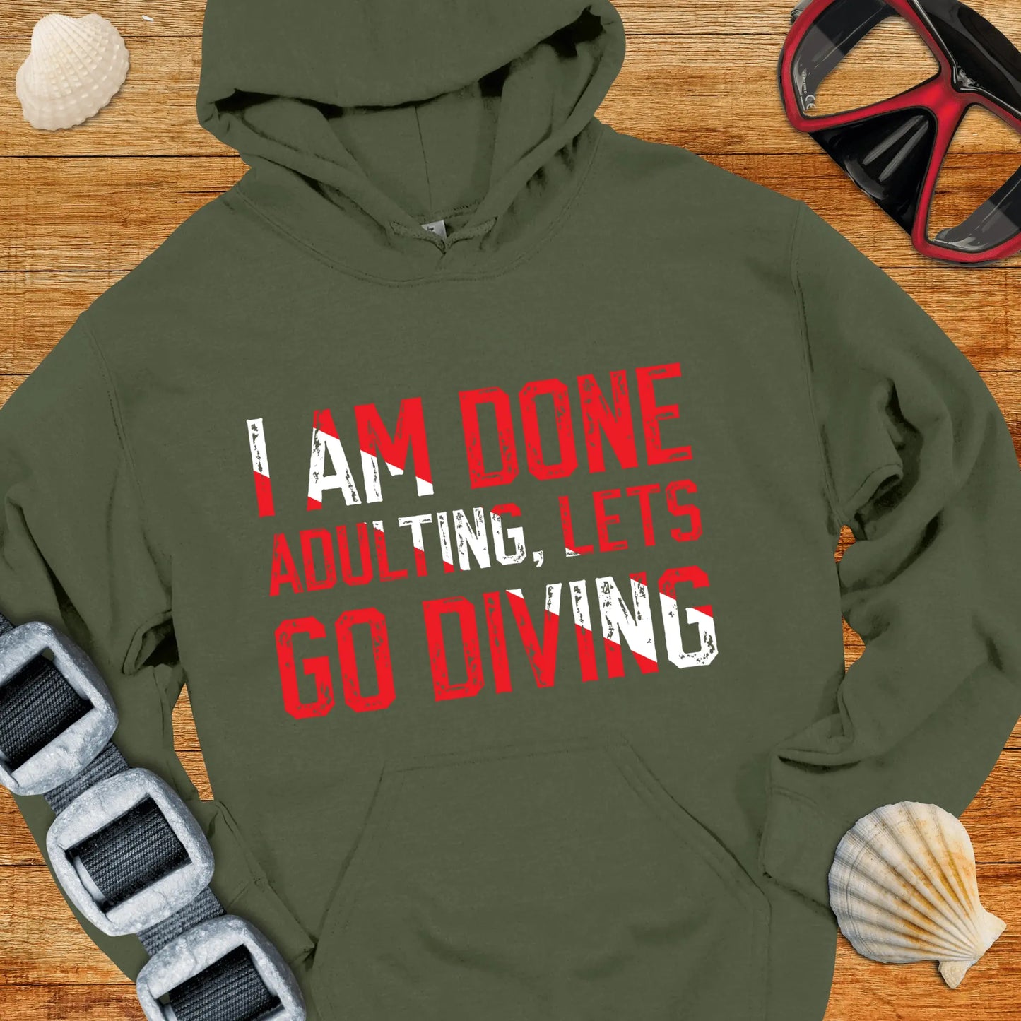 Hoodie Military Green / S Lets Go Diving Hoodie