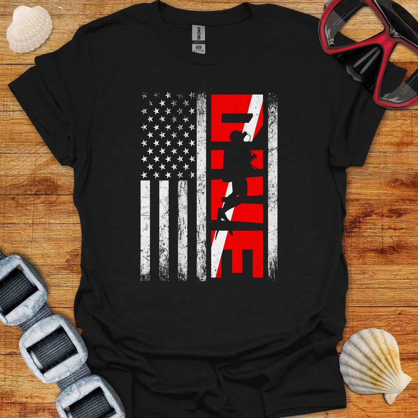 T-Shirt Black / S DIver USA Flag T-Shirt