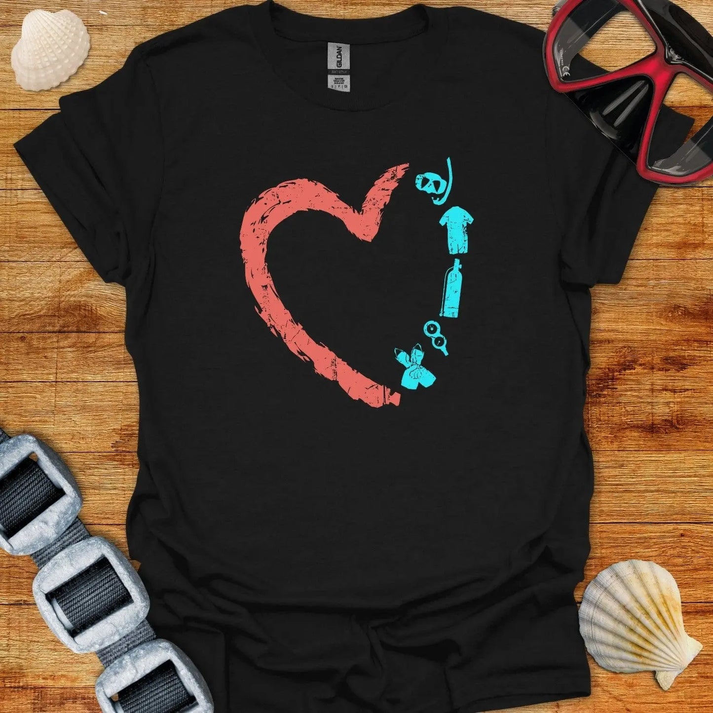T-Shirt Black / XS Heart Diving