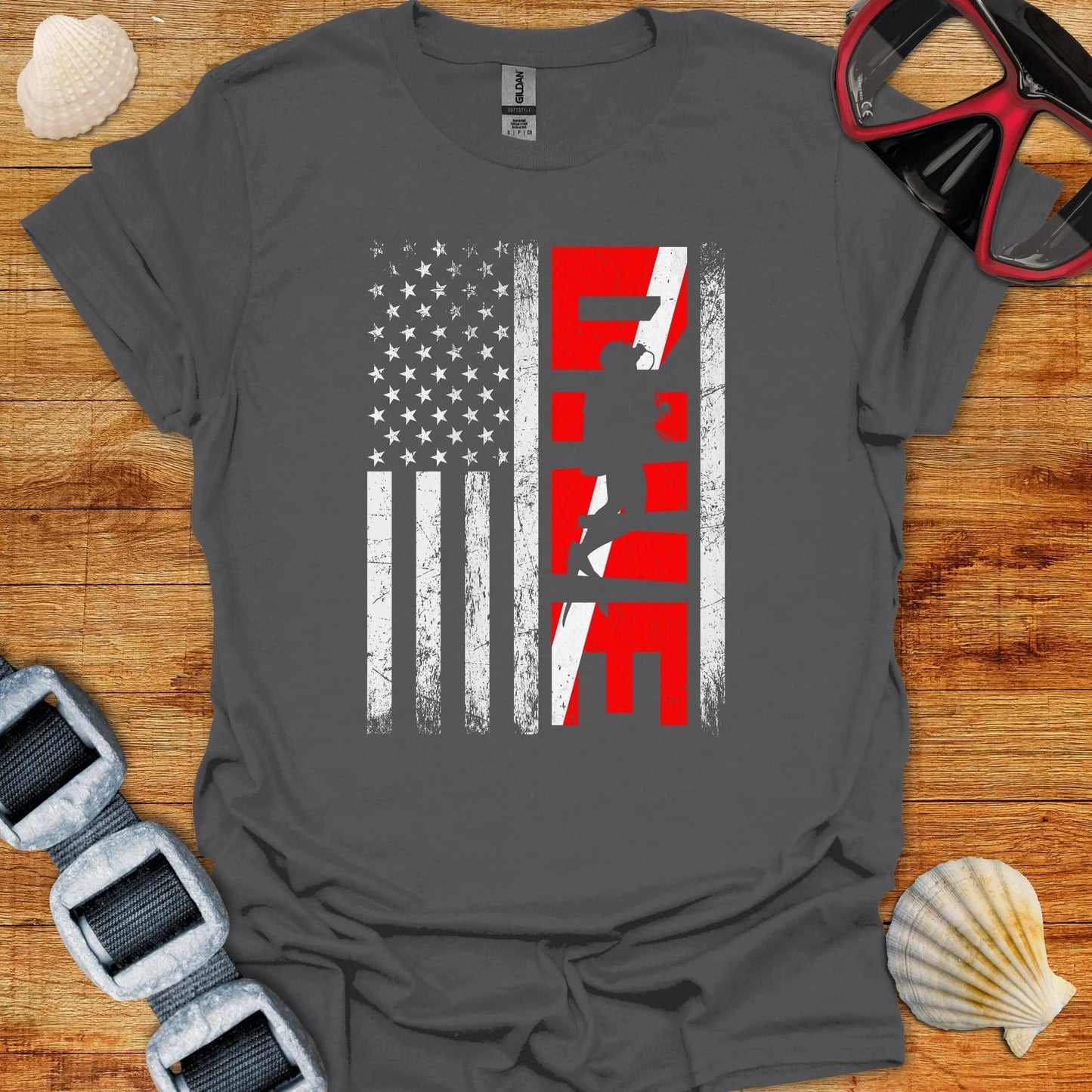 T-Shirt Charcoal / S DIver USA Flag T-Shirt
