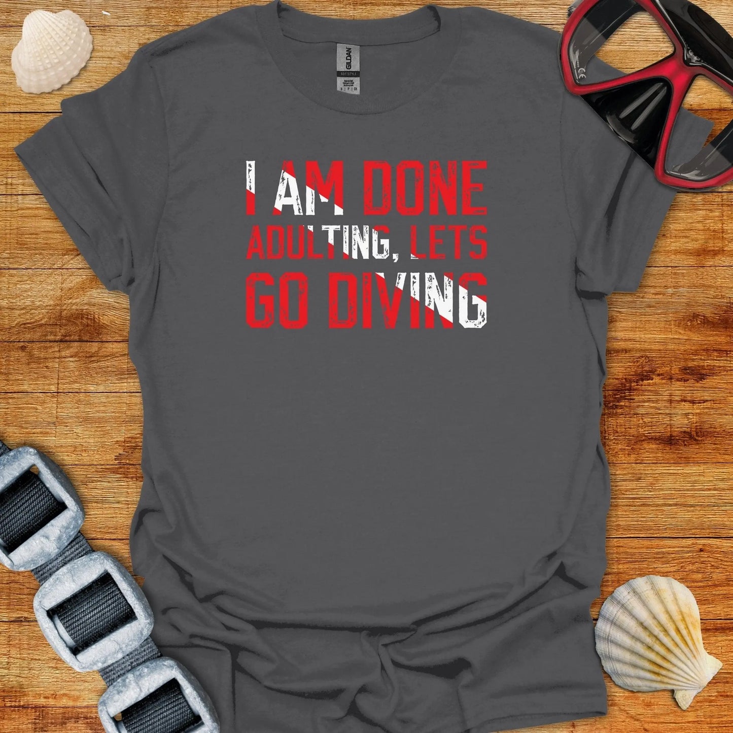T-Shirt Charcoal / S Done Adulting Lets Go Diving T-Shirt