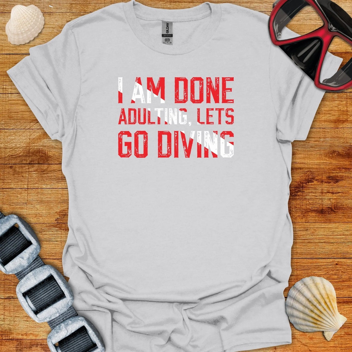 T-Shirt Ice Grey / S Done Adulting Lets Go Diving T-Shirt