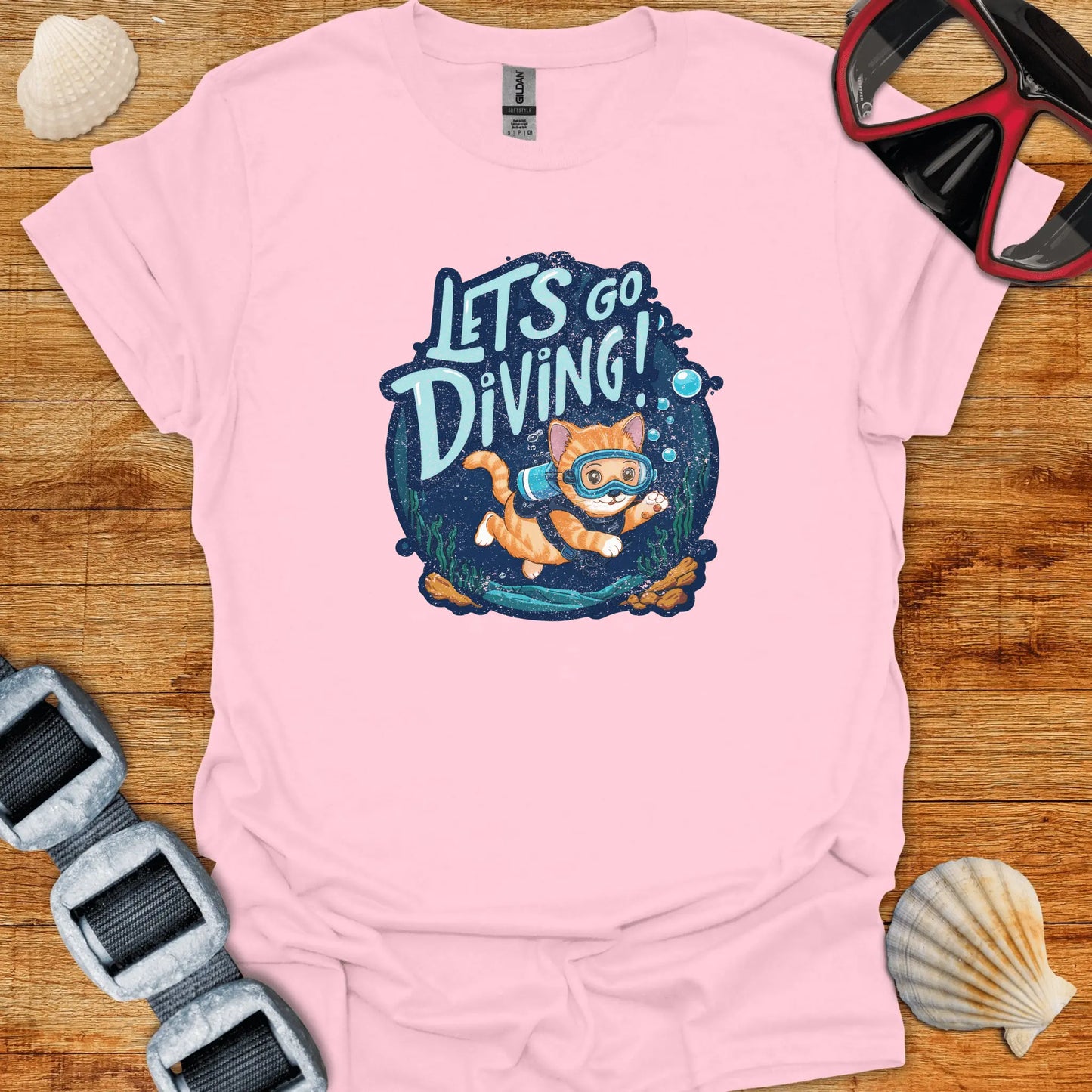 T-Shirt Light Pink / S Cat Diving T-Shirt