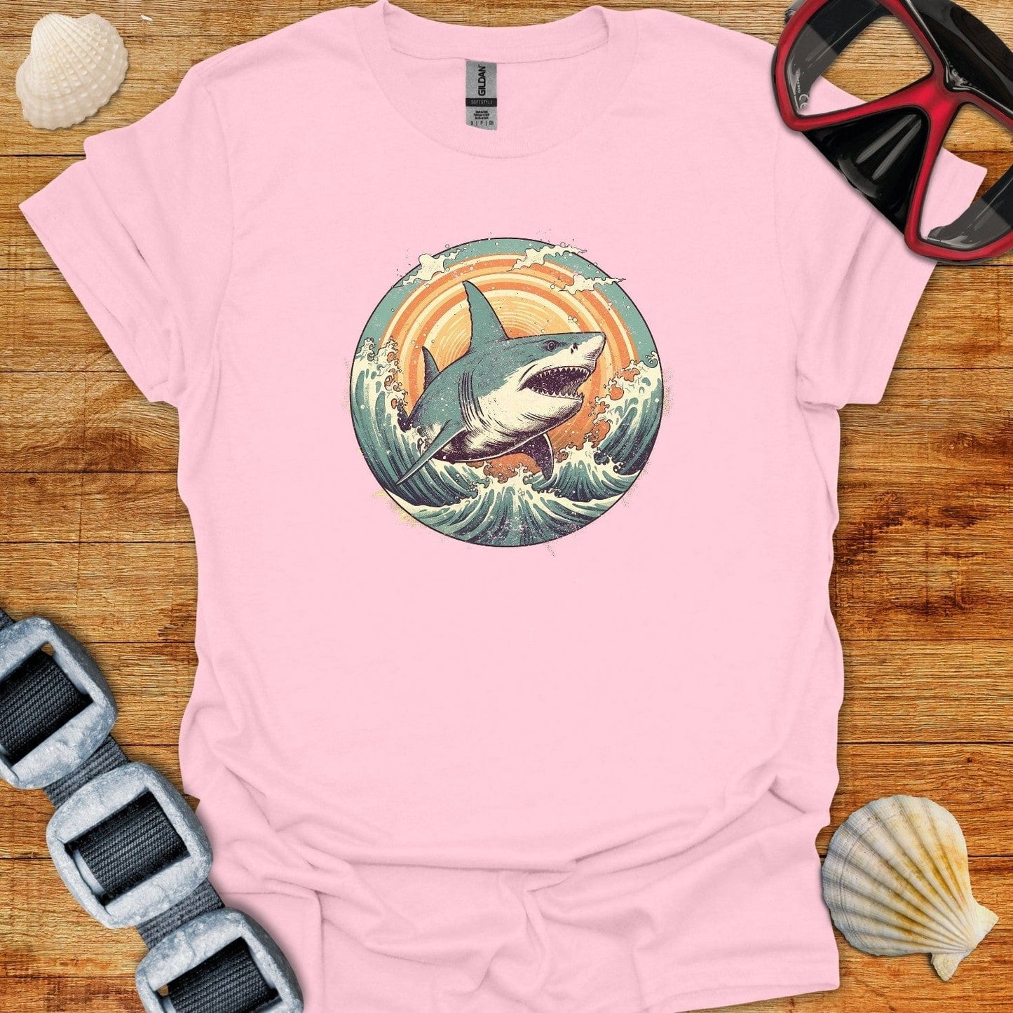 T-Shirt Light Pink / S Retro Shark