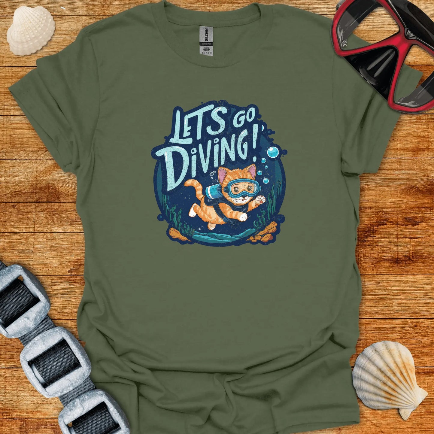 T-Shirt Military Green / S Cat Diving T-Shirt