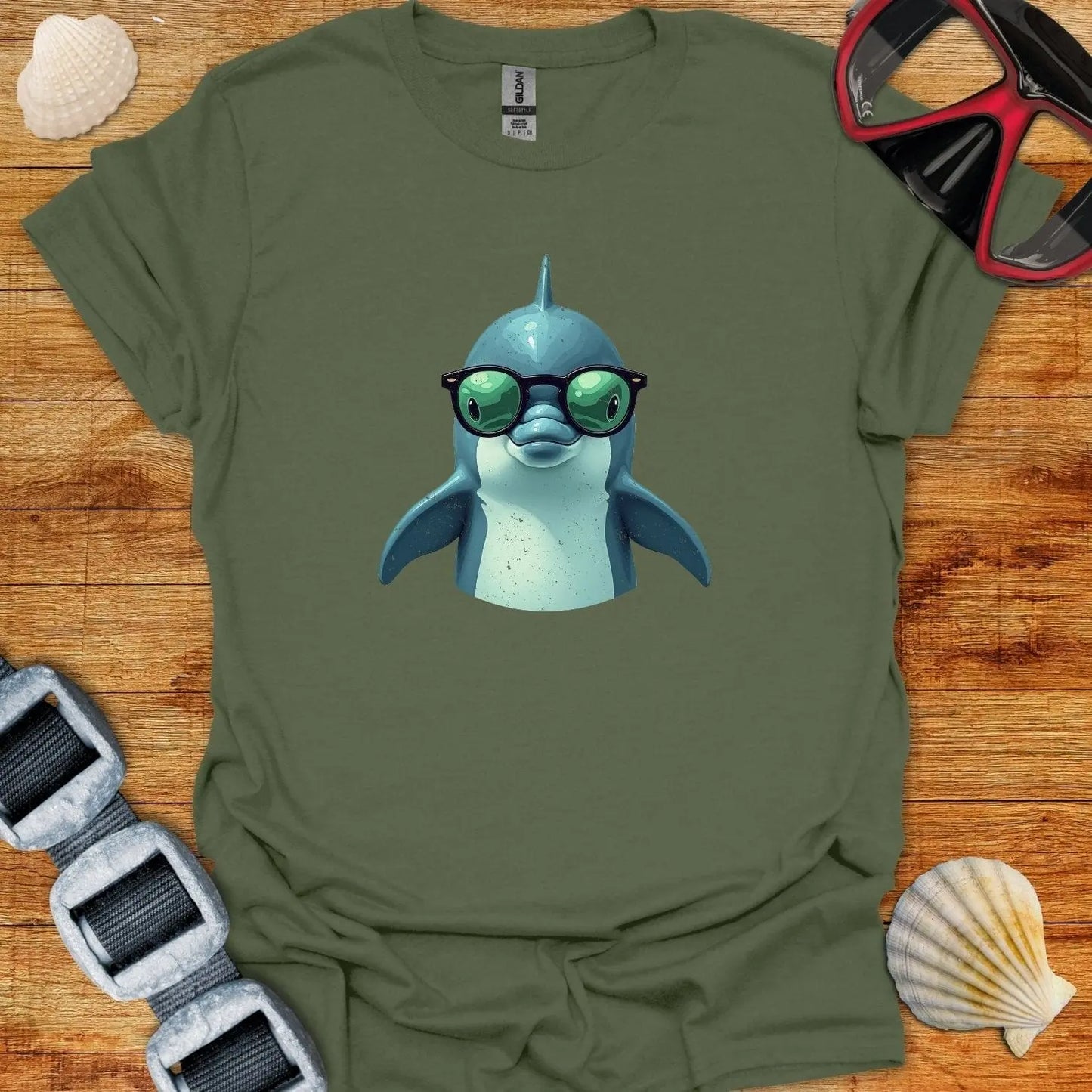 T-Shirt Military Green / S Cool Dolphin T-Shirt