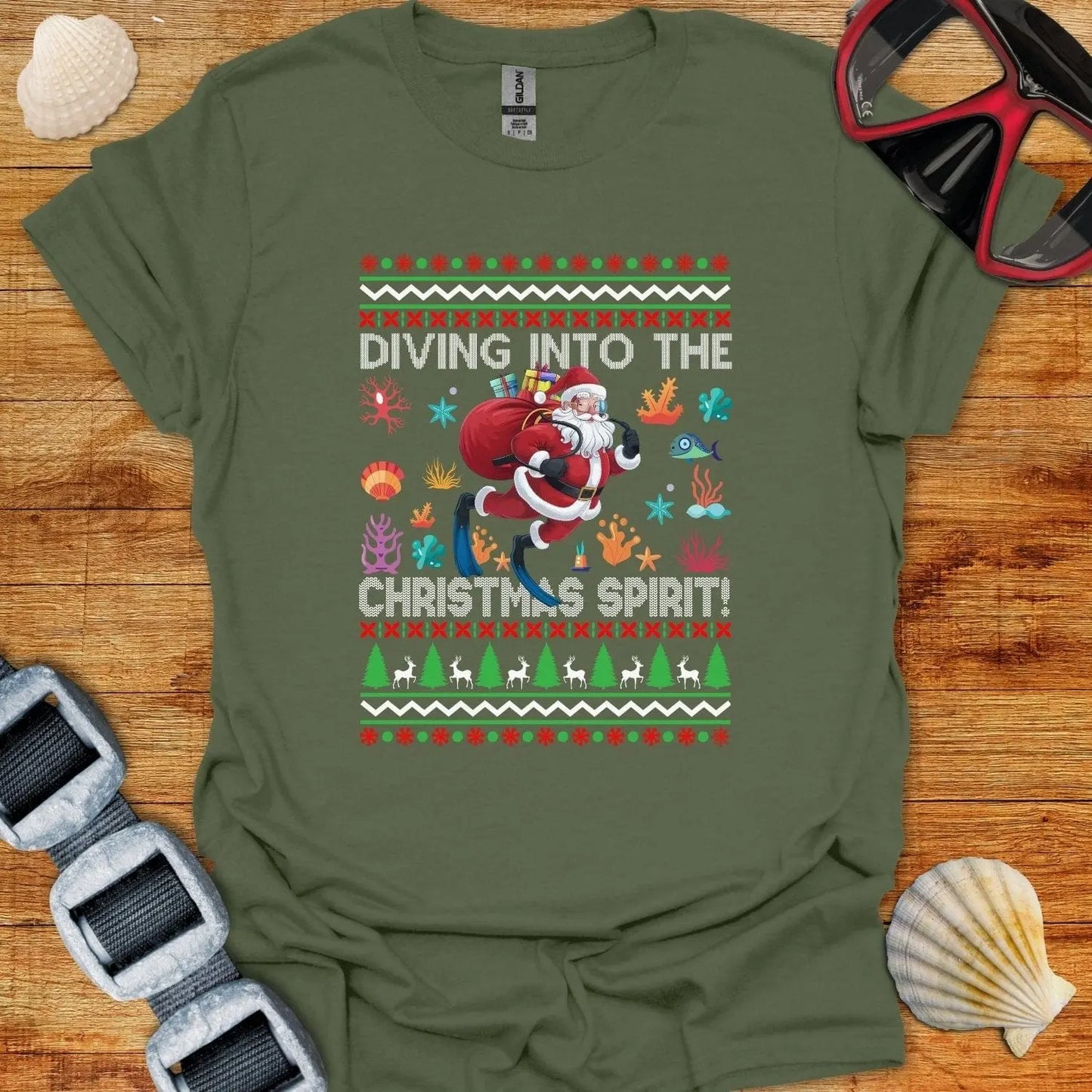 T-Shirt Military Green / S Diving Into Xmas T-Shirt