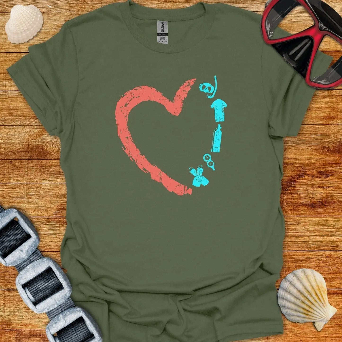 T-Shirt Military Green / S Heart Diving
