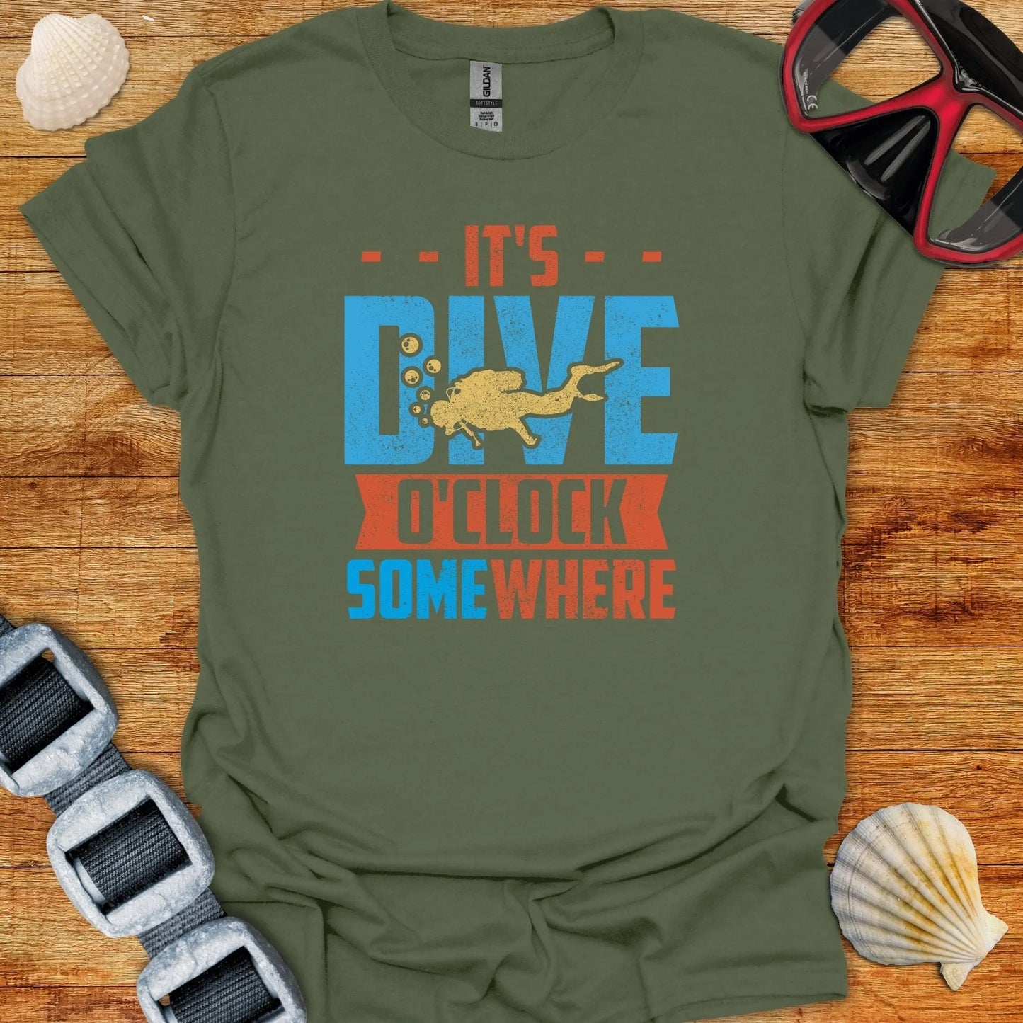T-Shirt Military Green / S It's Dive O'clock Somewhere T-Shirt
