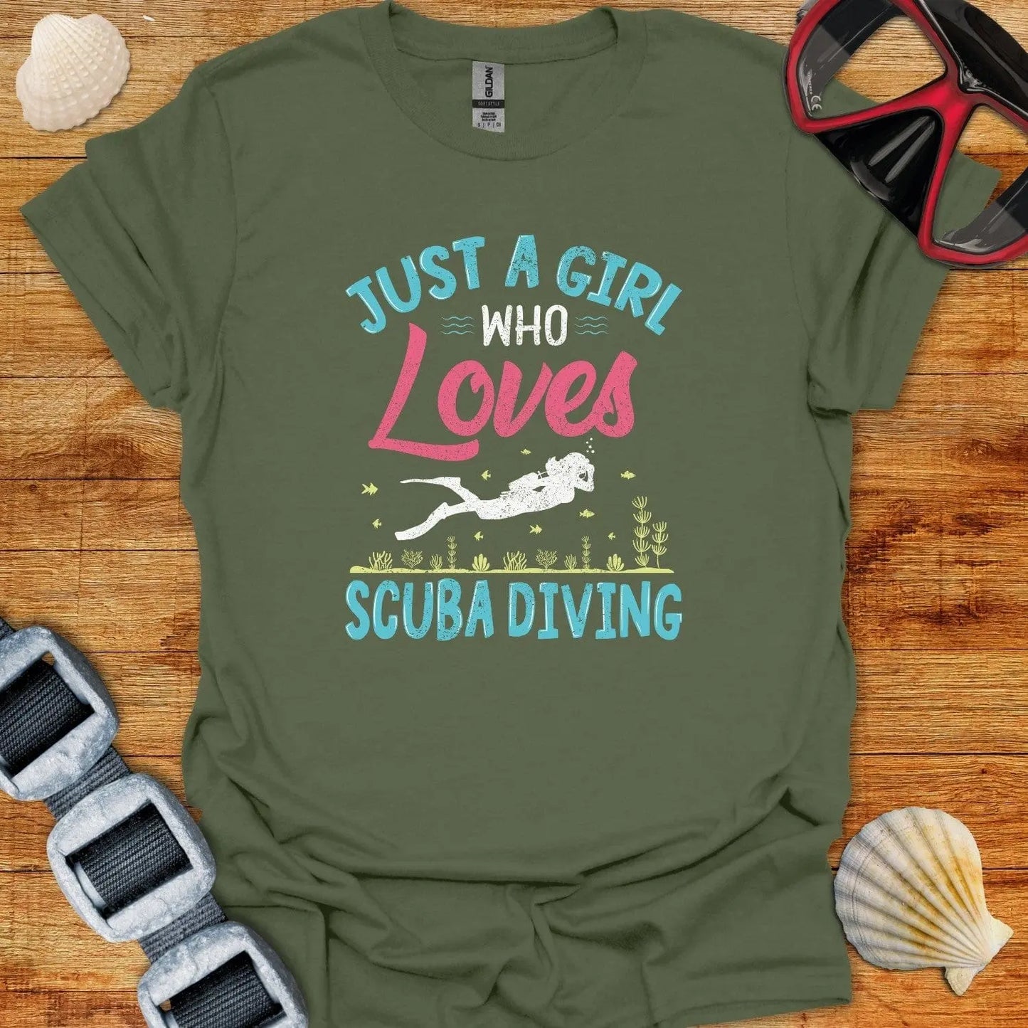 T-Shirt Military Green / S Just A Girl Who Loves Diving