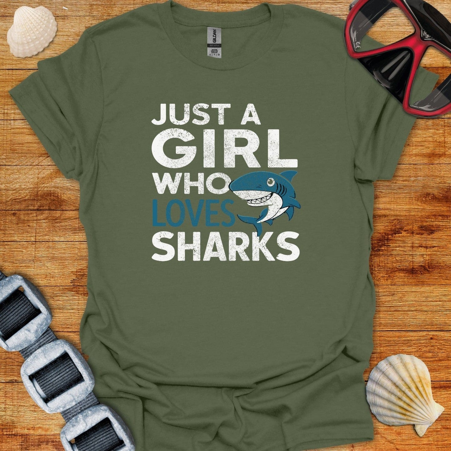 T-Shirt Military Green / S Just A Girl Who Loves Sharks