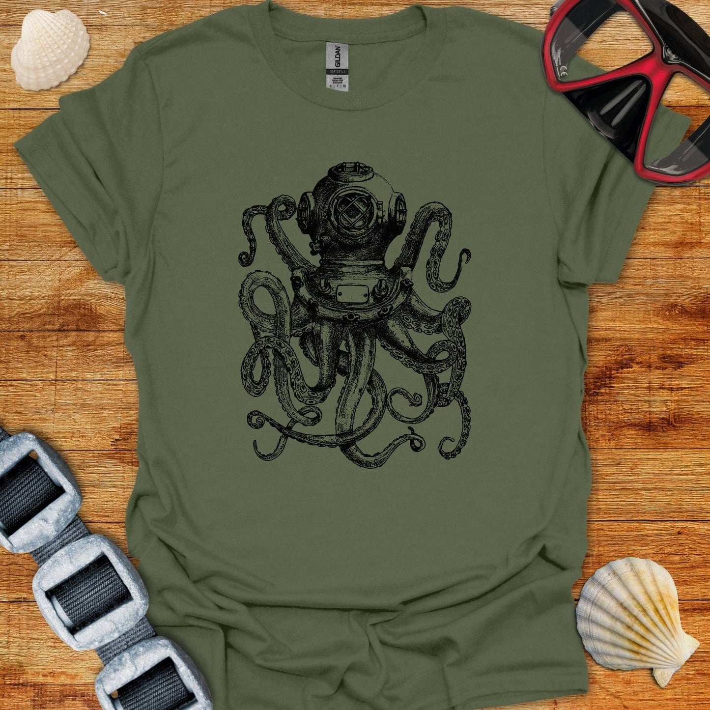 T-Shirt Military Green / S Octopus Diver