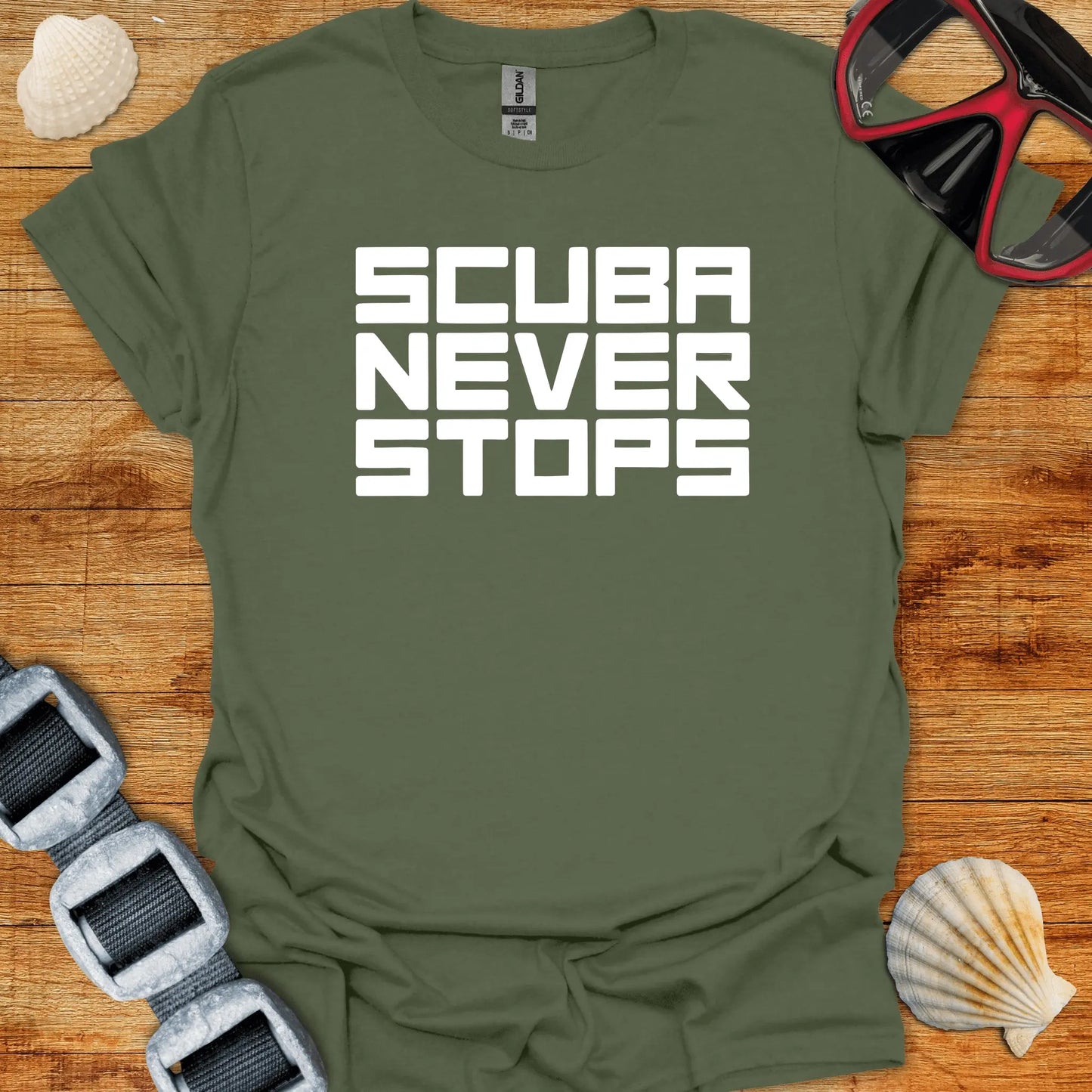 T-Shirt Military Green / S SCUBA Never Stops T-Shirt