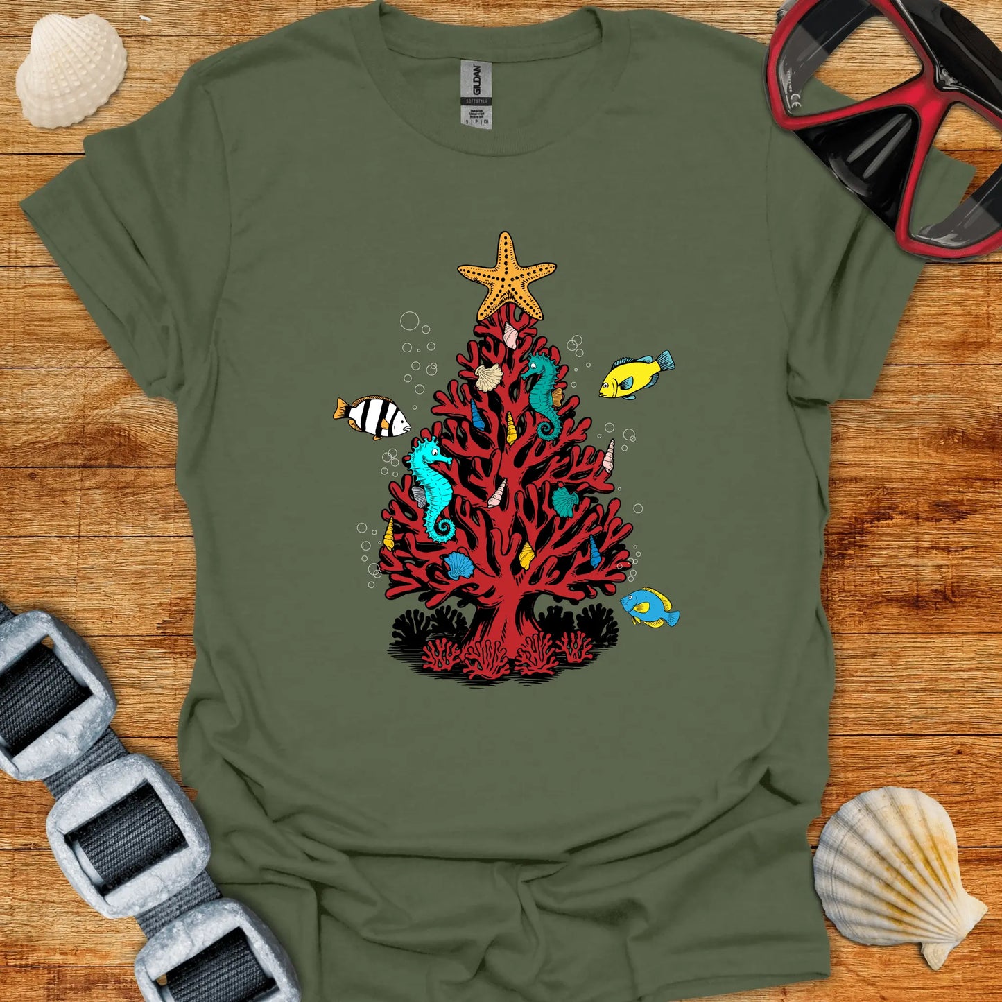 T-Shirt Military Green / S Xmas Dive Tree T-Shirt