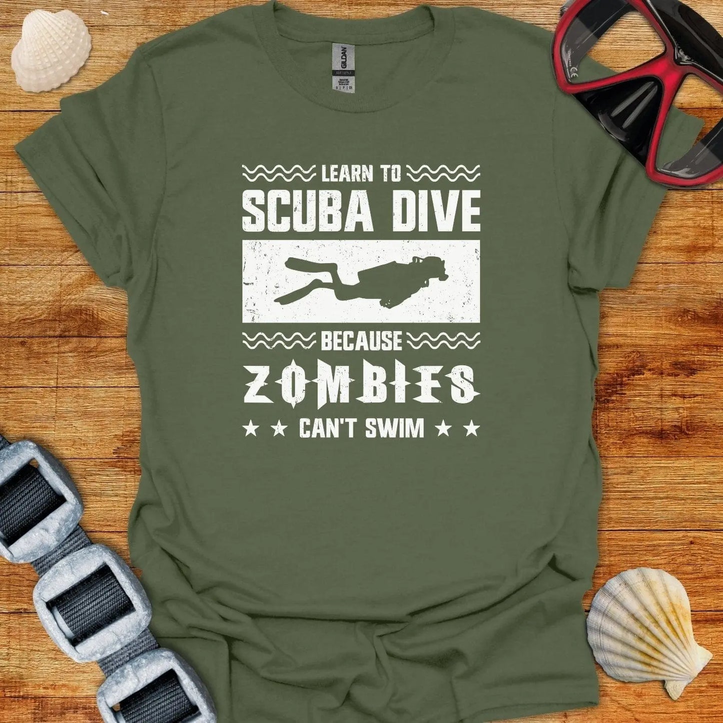 T-Shirt Military Green / S Zombies Can't Swim