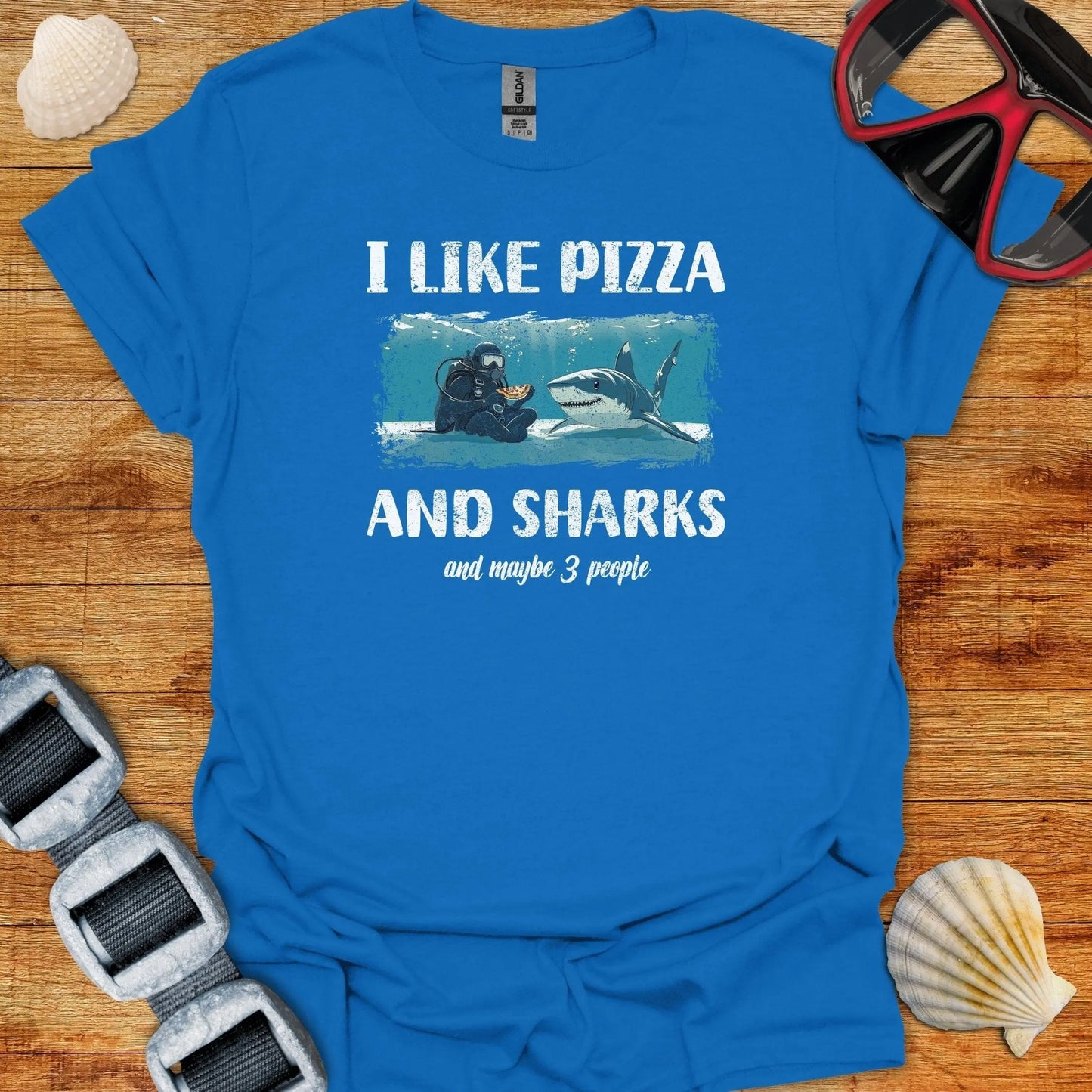T-Shirt Royal / S I Like Pizza & Sharks T-Shirt