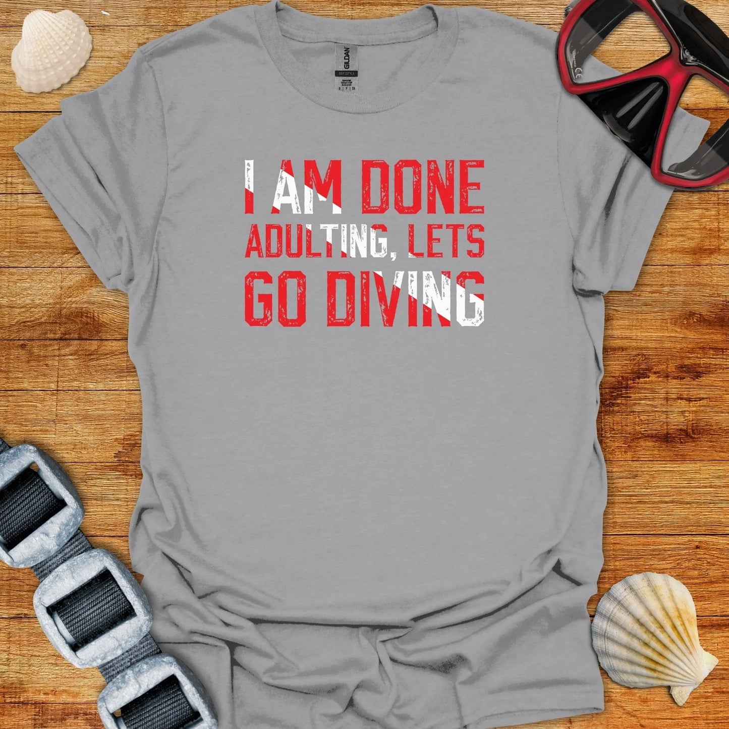 T-Shirt Sport Grey / S Done Adulting Lets Go Diving T-Shirt