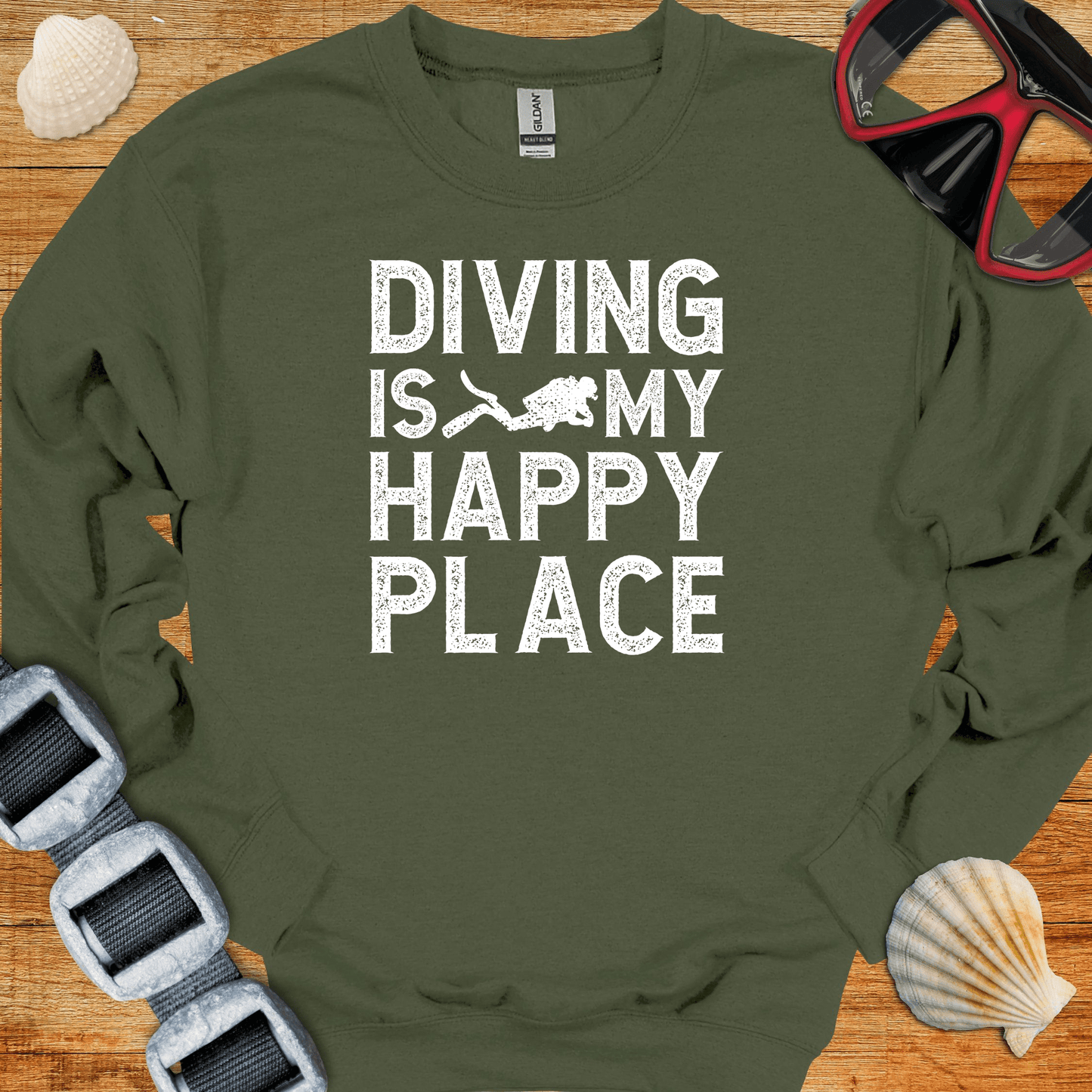 crewneck Military Green / S Diving Is My Happy Place Crewneck