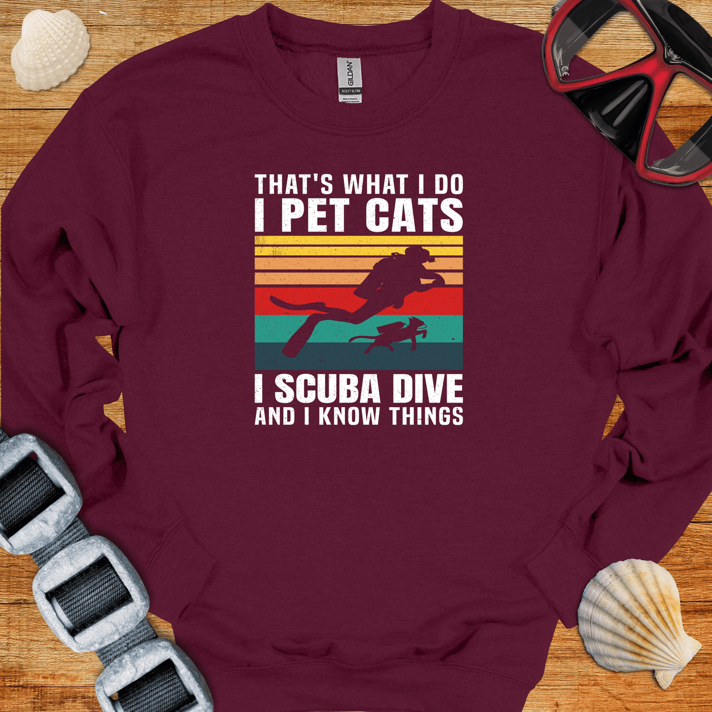 crewneck S / Maroon Scuba and Cats Crewneck