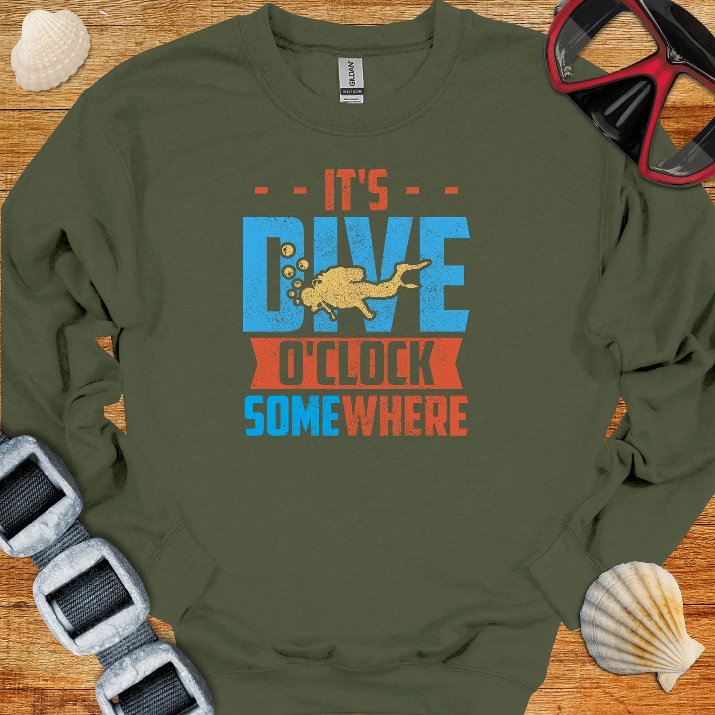 crewneck S / Military Green Dive O'Clock Somewhere Crewneck