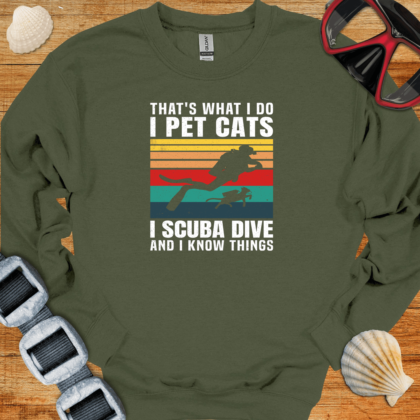 crewneck S / Military Green Scuba and Cats Crewneck