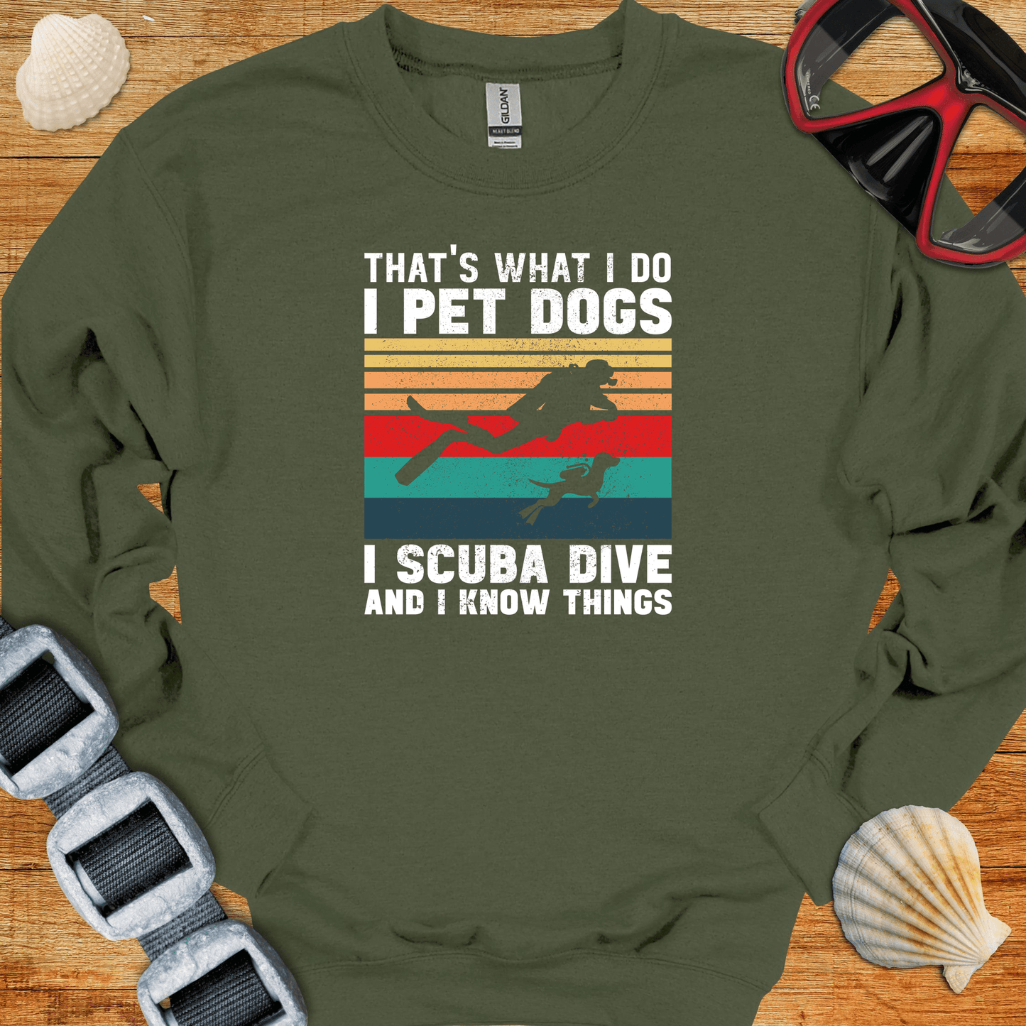 crewneck S / Military Green Scuba and Dogs Crewneck