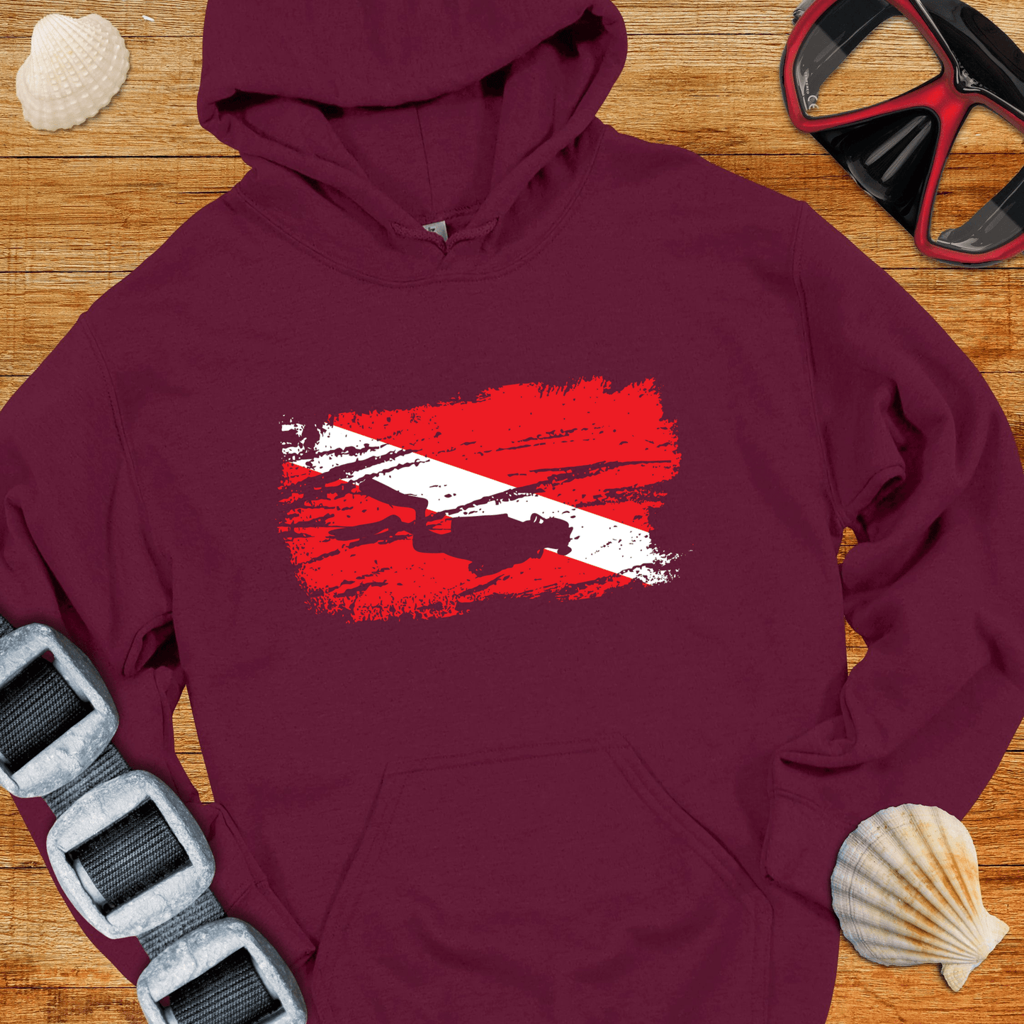 Hoodie Maroon / S Grunge Diver Flag Hoodie