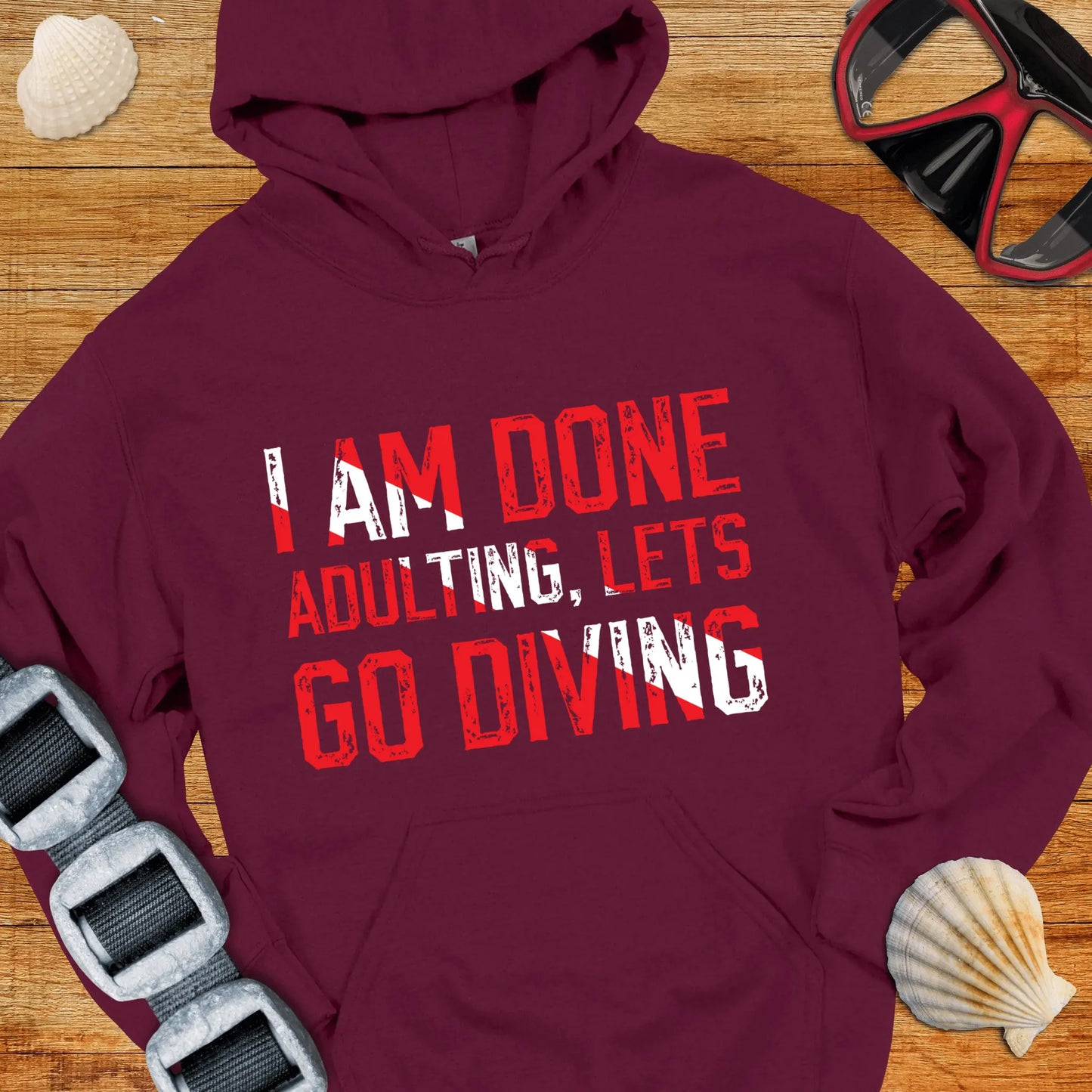 Hoodie Maroon / S Lets Go Diving Hoodie