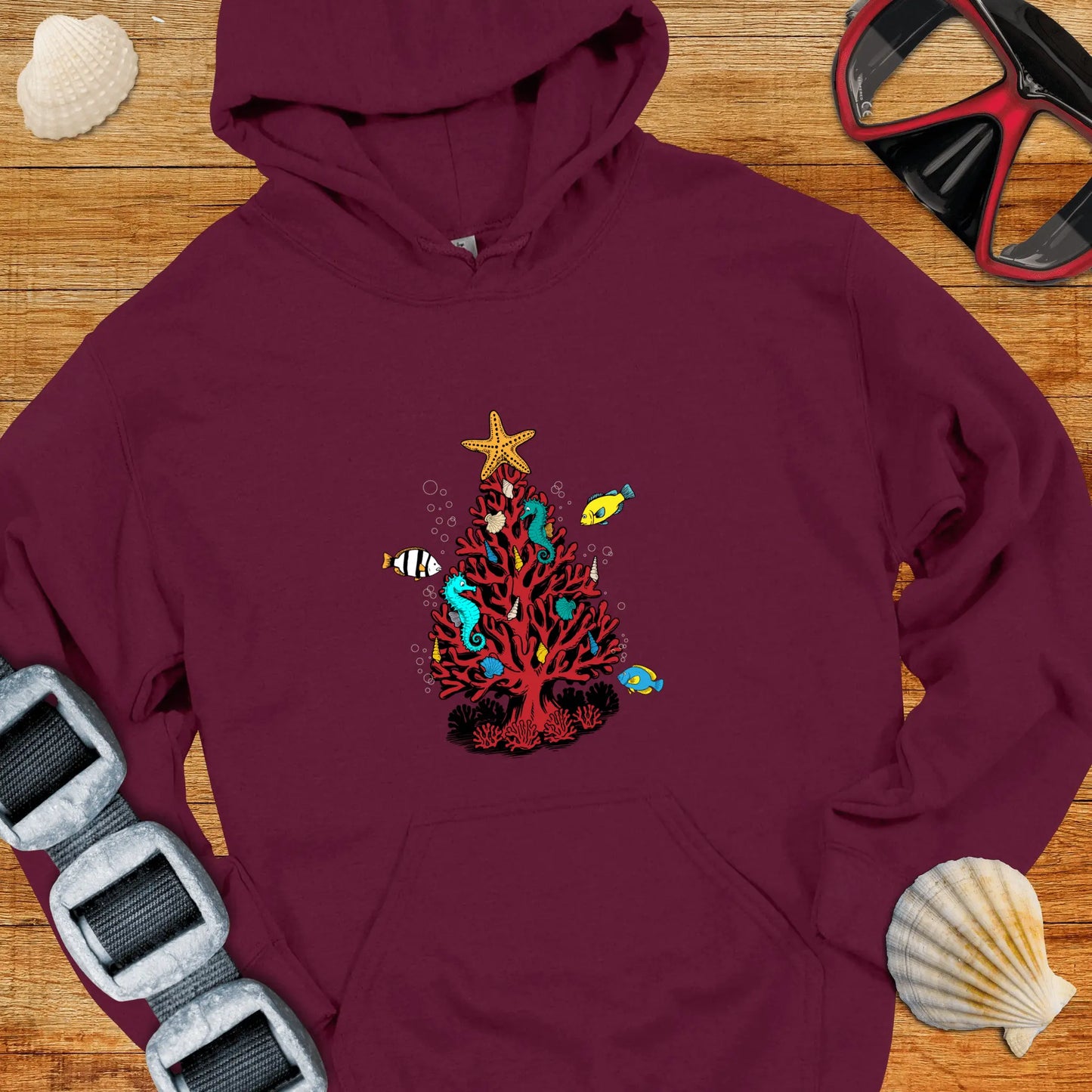Hoodie Maroon / S Xmas Dive Tree Hoodie