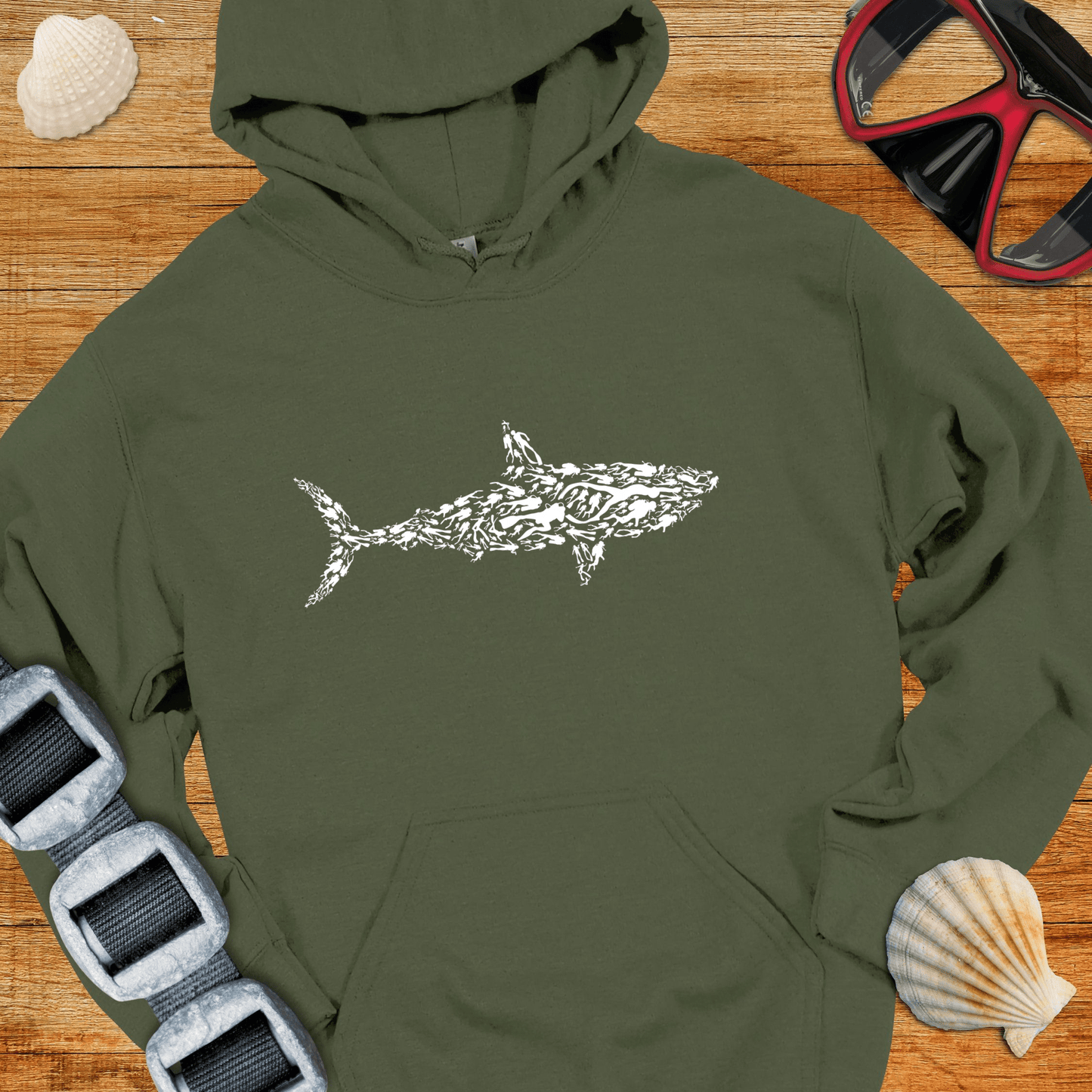 Hoodie Military Green / S Diver Shark Hoodie