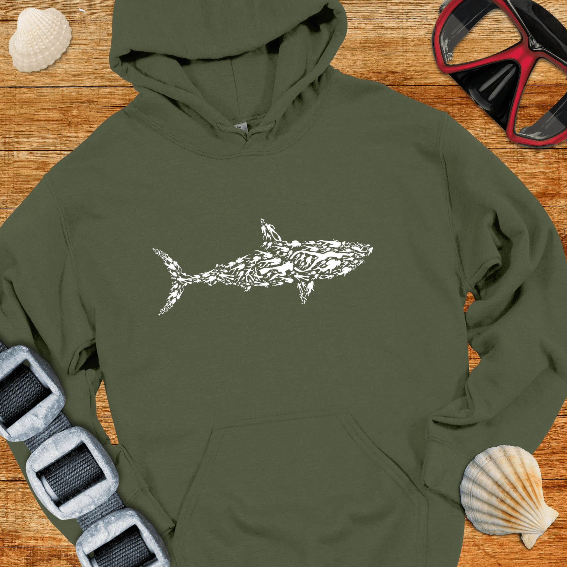 Hoodie Military Green / S Diver Shark Hoodie