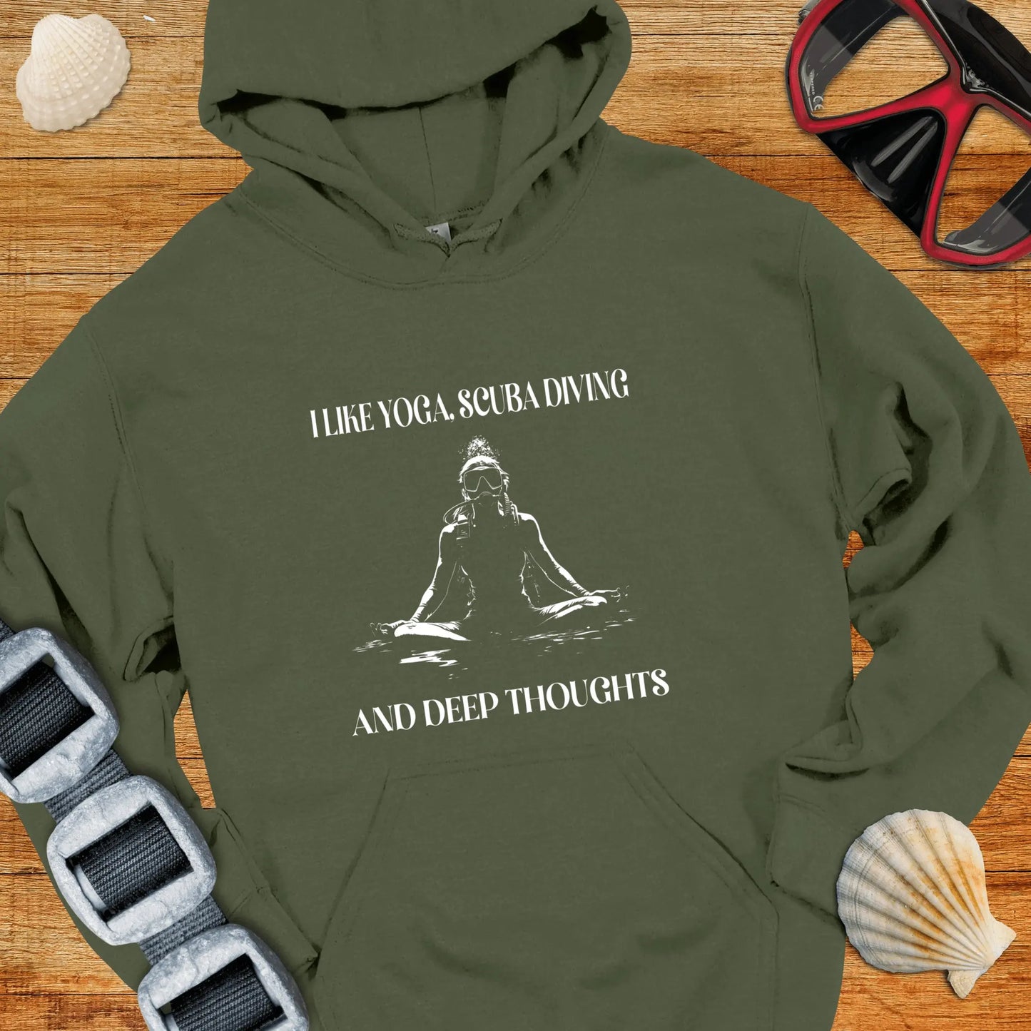 Hoodie Military Green / S I Like Yoga & Diving Hoodie