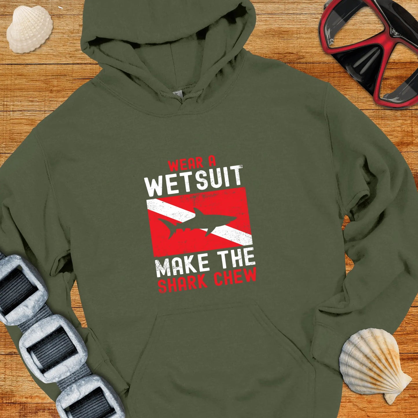Hoodie Military Green / S Make The Shark Chew Hoodie