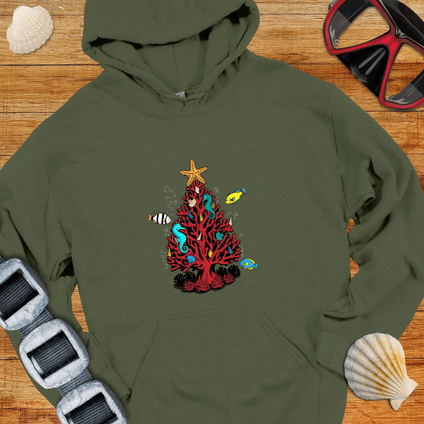 Hoodie Military Green / S Xmas Dive Tree Hoodie