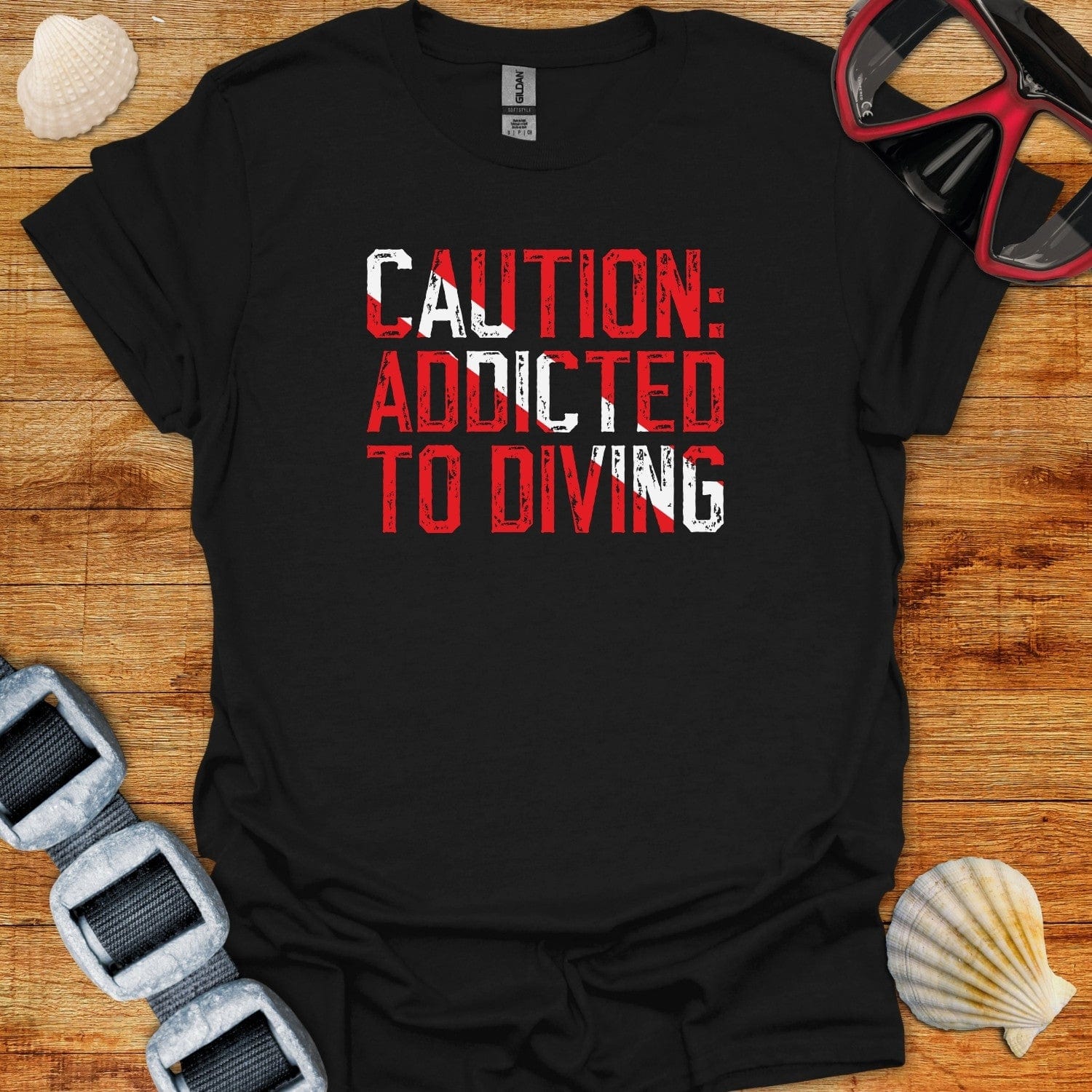 T-Shirt Black / XS Caution Addicted To Diving