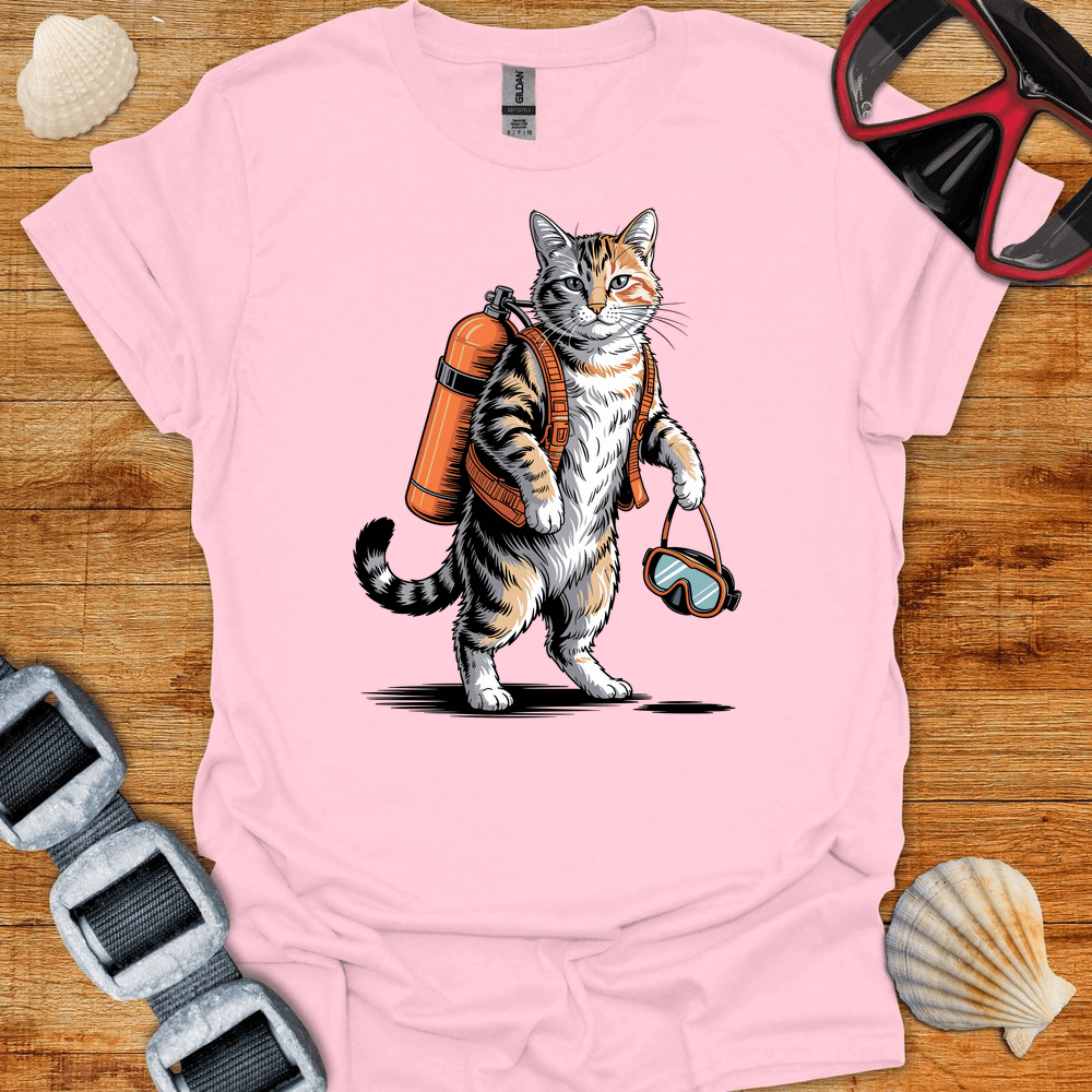 T-Shirt Light Pink / S Cat Diver T-Shirt
