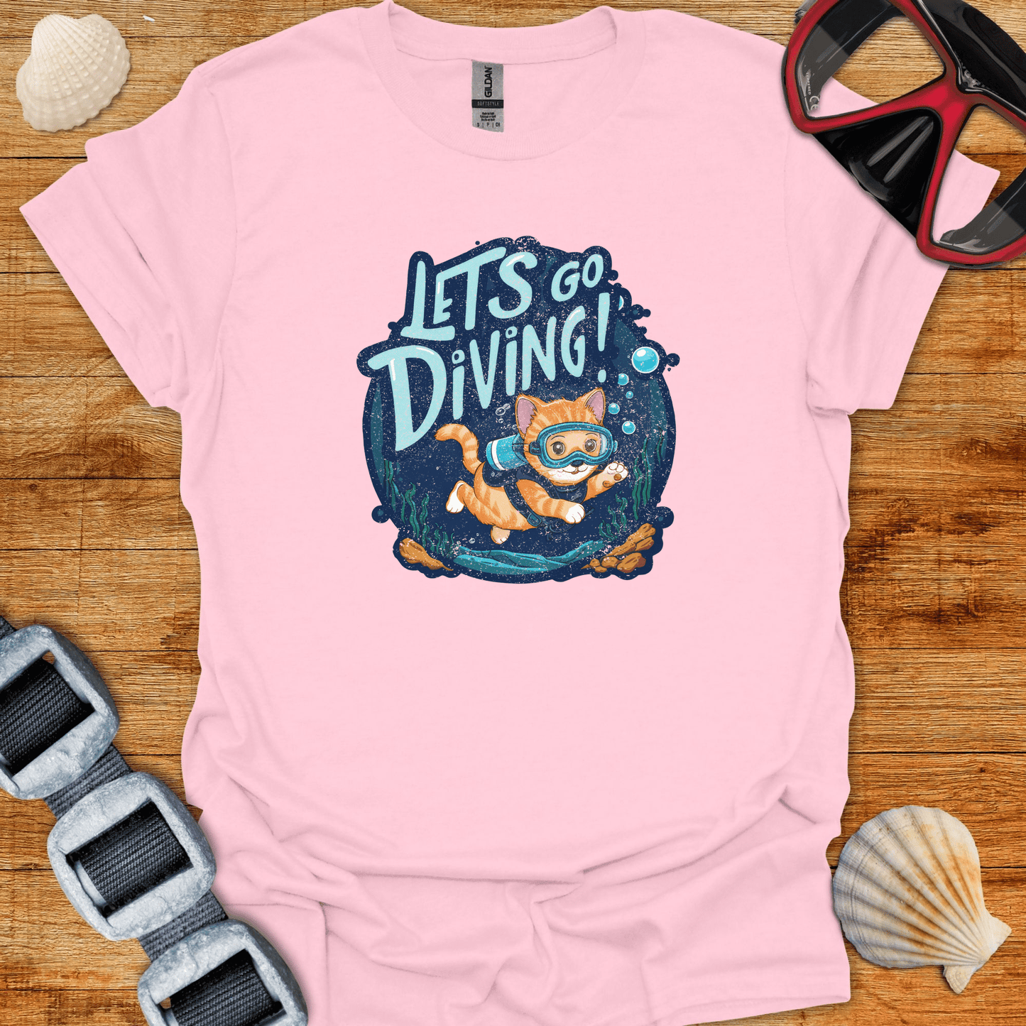 T-Shirt Light Pink / S Cat Diving  T-Shirt
