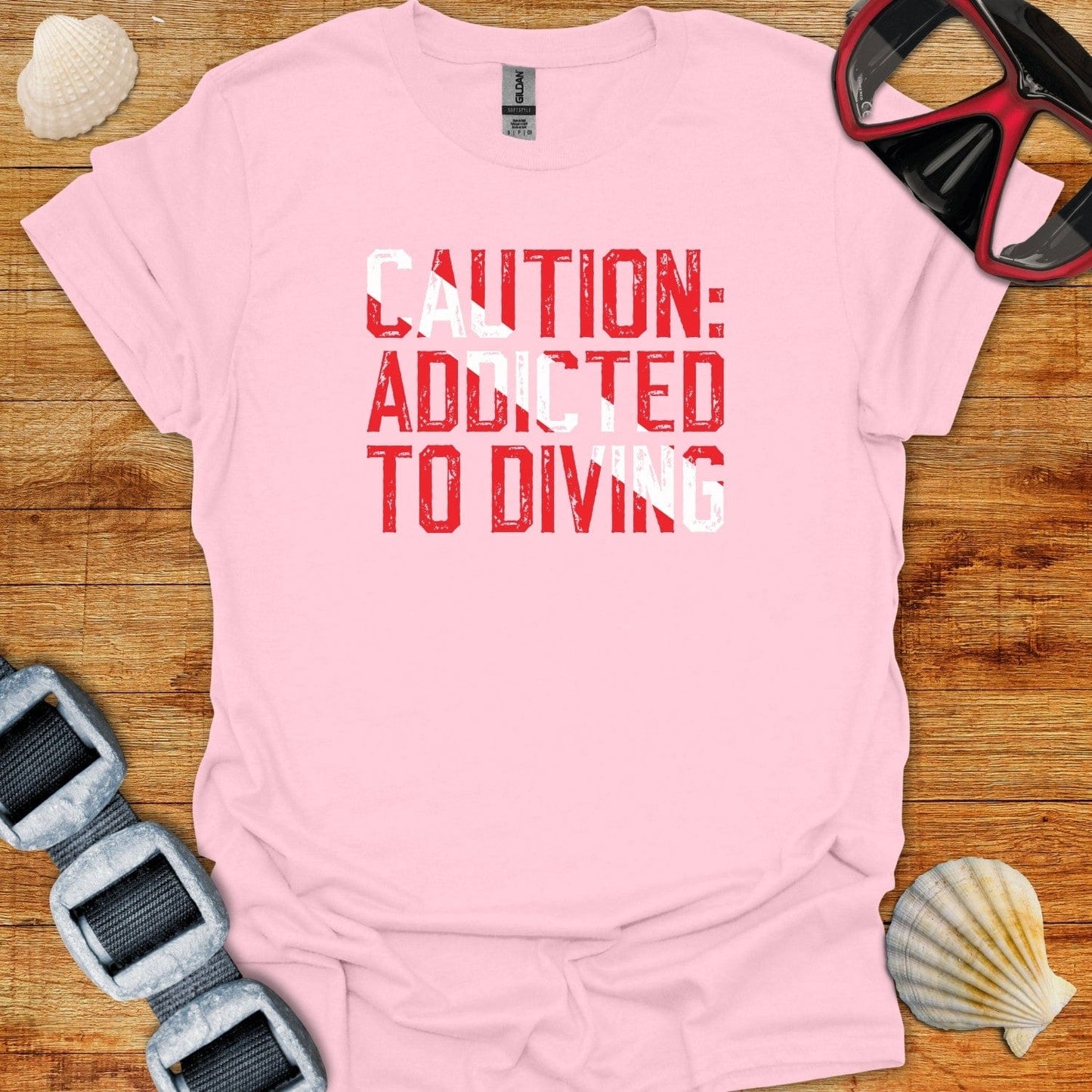 T-Shirt Light Pink / S Caution Addicted To Diving