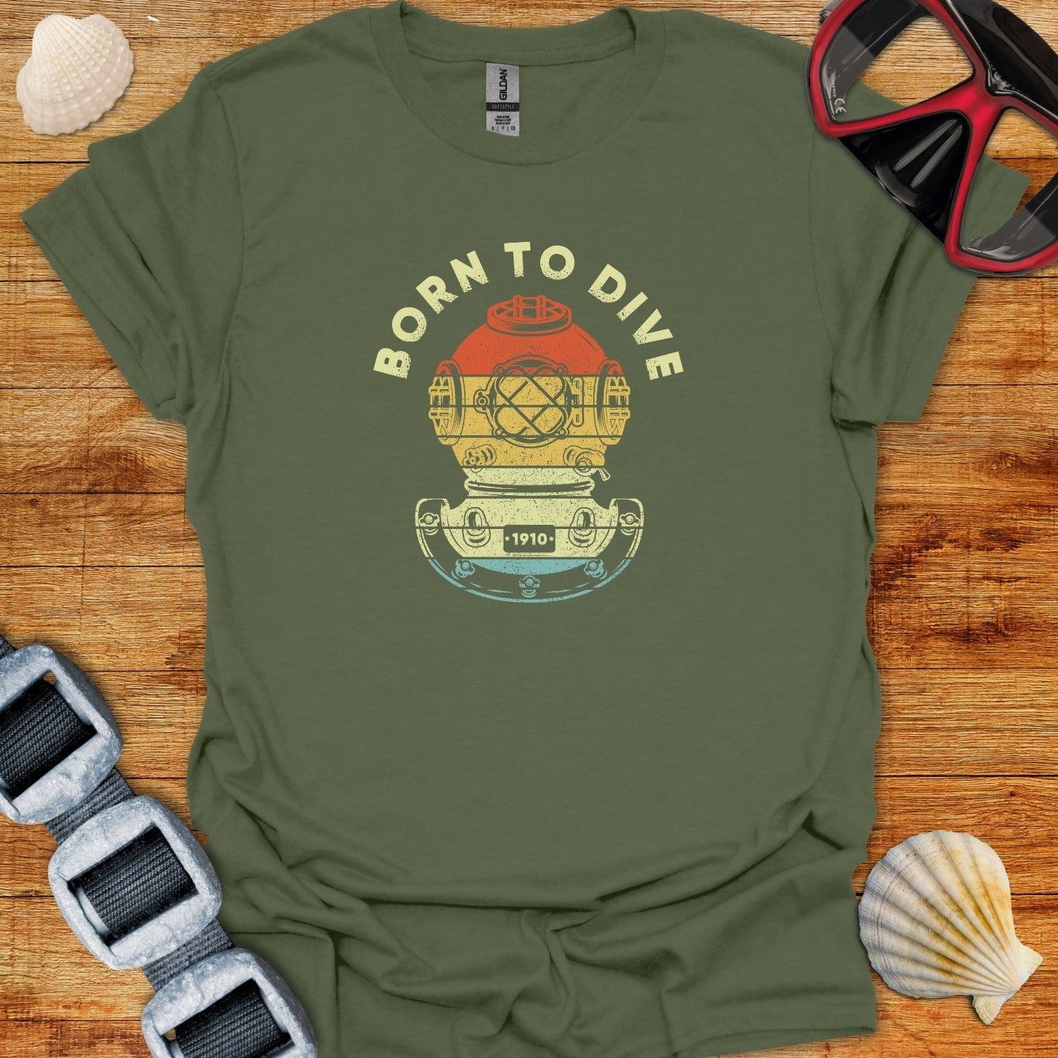 T-Shirt Military Green / S Born To Dive Deep Sea