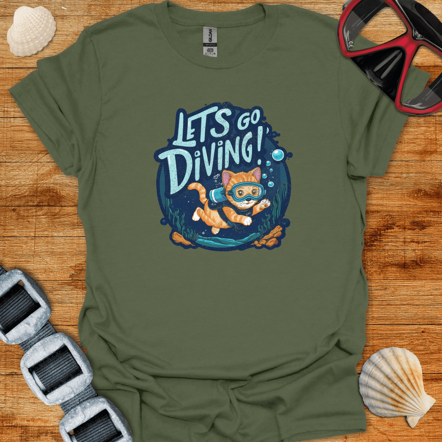 T-Shirt Military Green / S Cat Diving  T-Shirt